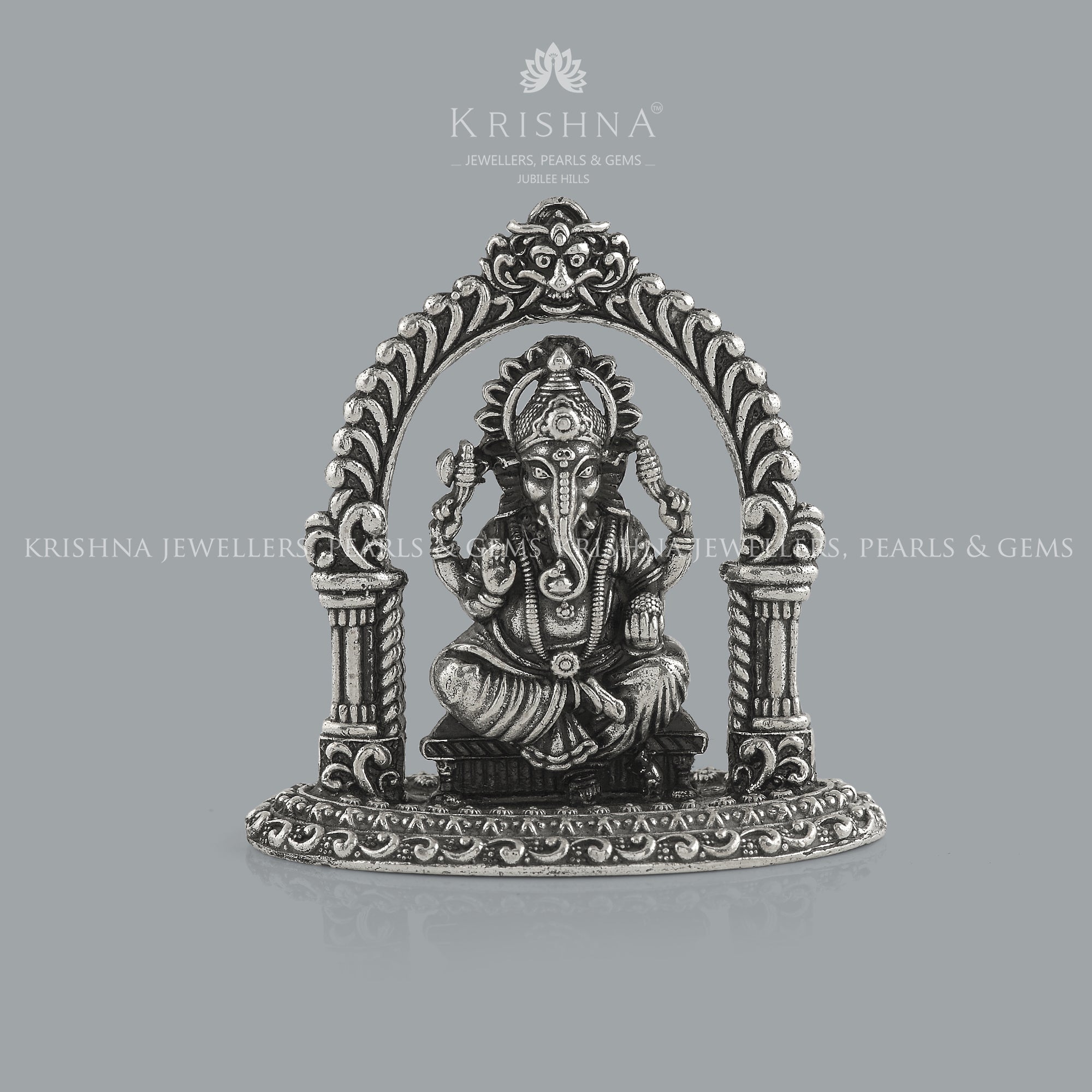 Small Ganesh Idol in Antique silver - Krishna Jewellers Pearls and Gems