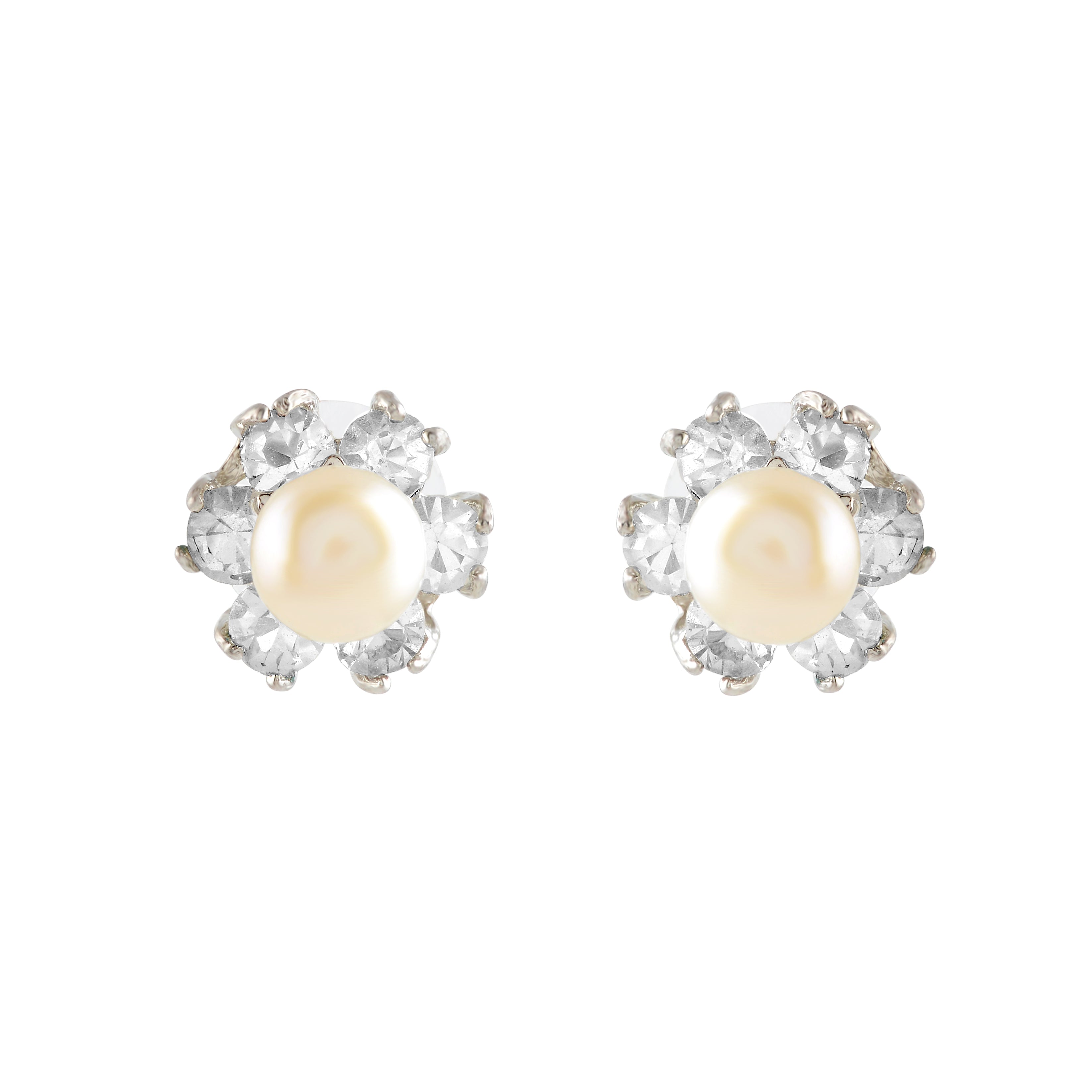 Fresh Water Button Pearl & CZ Stones Earrings - Krishna Jewellers Pearls and Gems