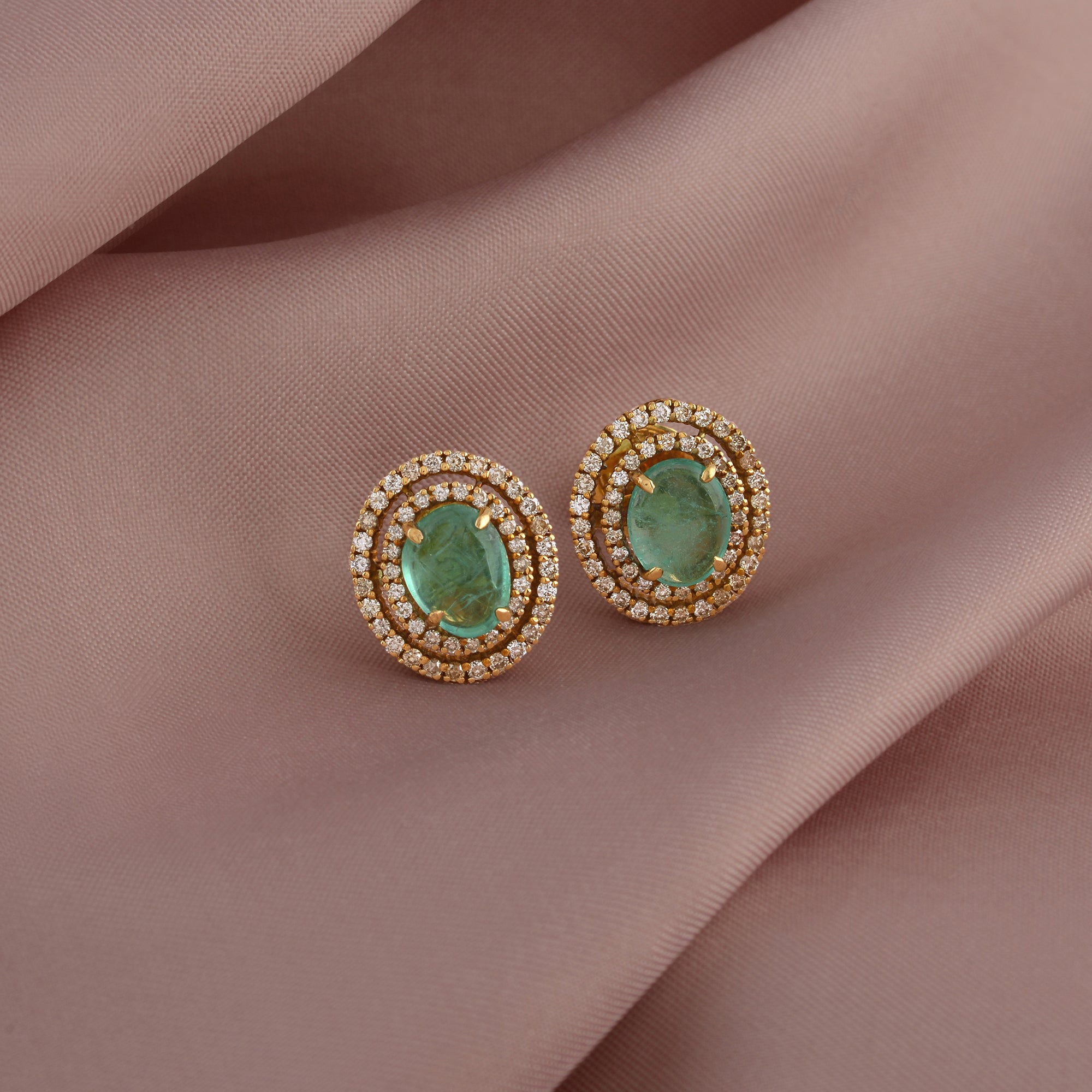 Luxurious Emerald and Diamond Studs