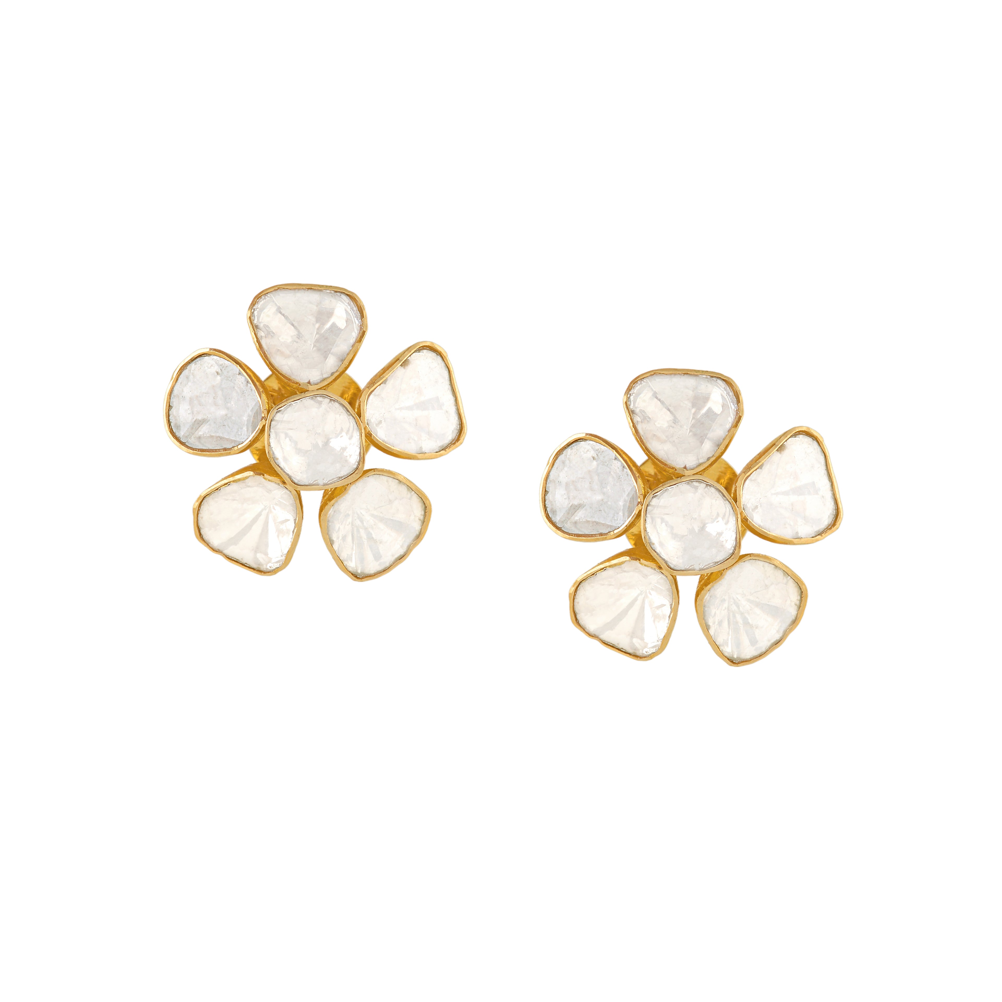 Polki Diamond Stud Earrings in Floral Motif