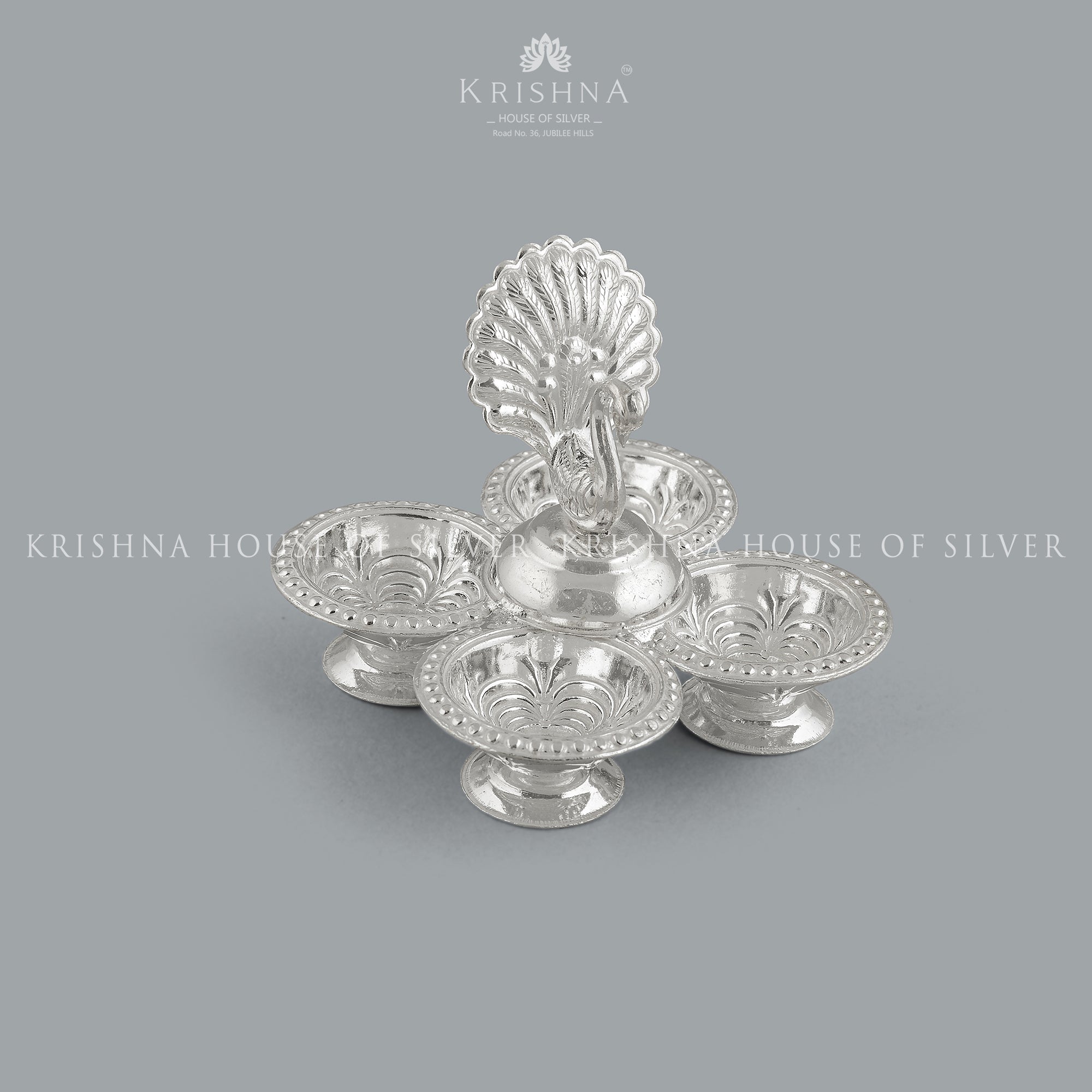 Handmade Silver Haldi Kumkum set in Peacock Theme