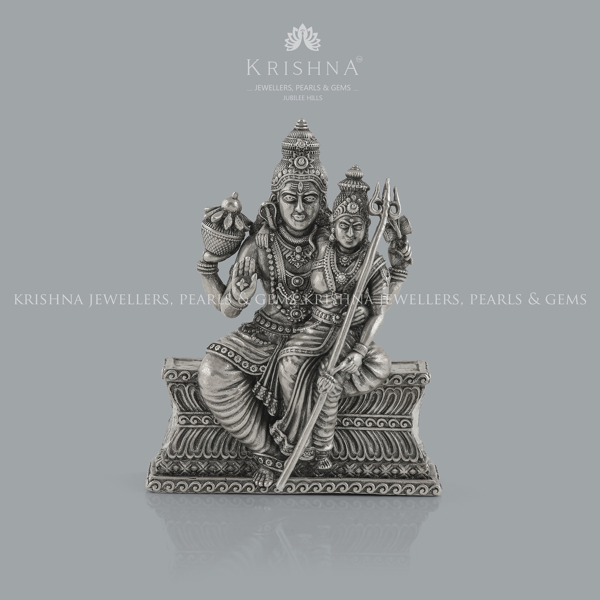 Divine ShivParvathi Idol in Antique Silver