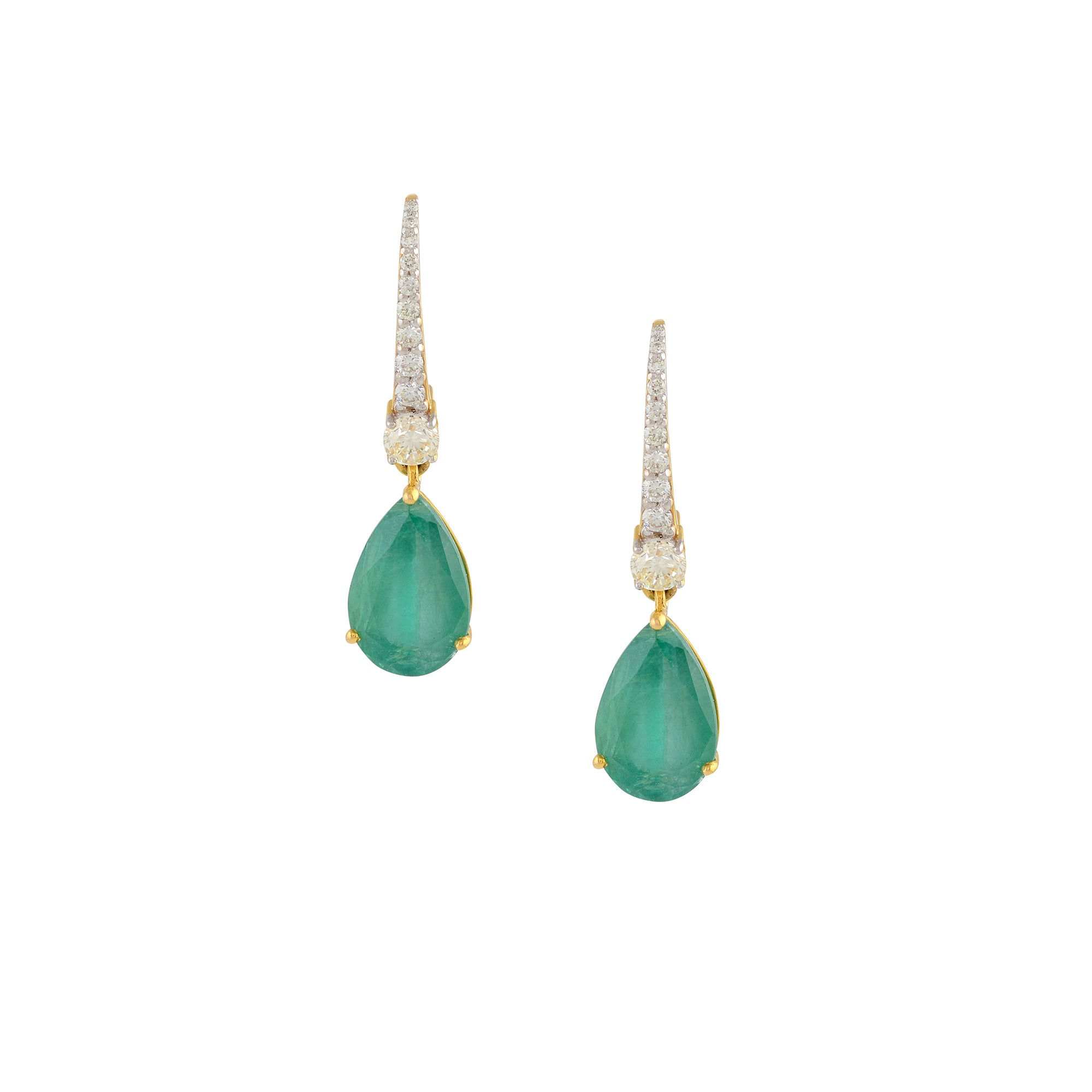 Pear-Cut Emeralds in Diamond Studs