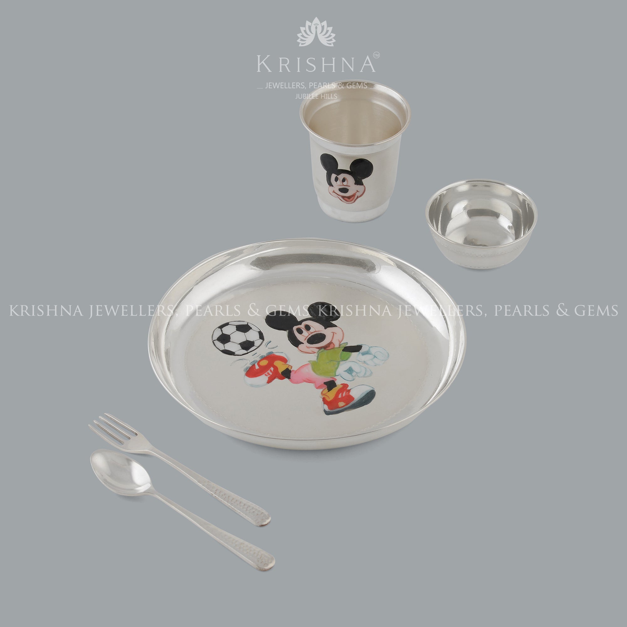 Pure Silver Thali Set for Baby in Mickey Mouse Design