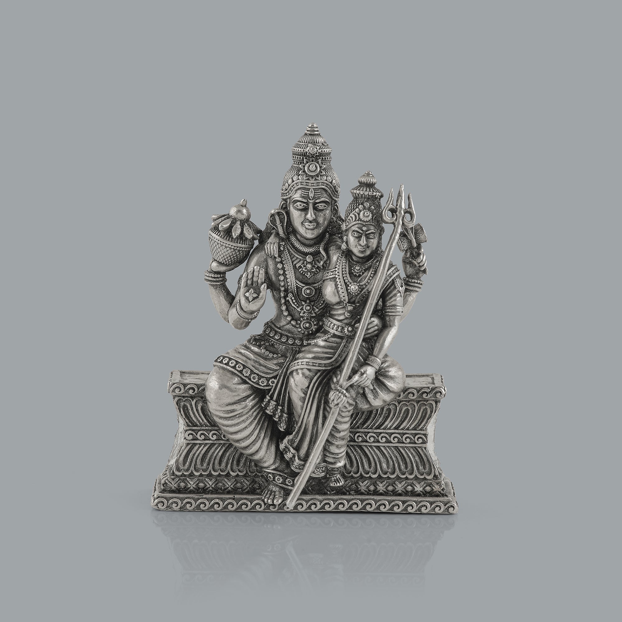 Divine ShivParvathi Idol in Antique Silver