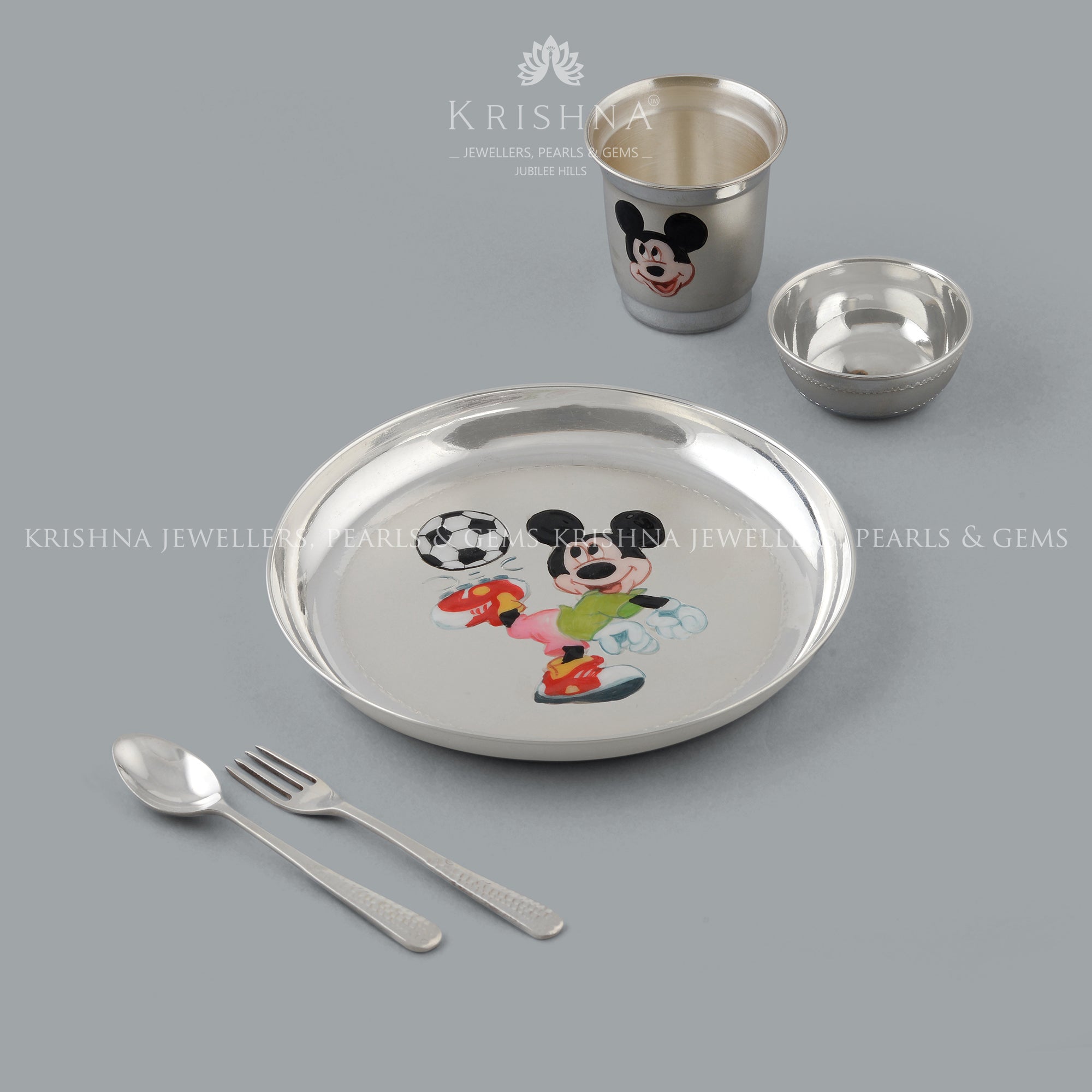 Pure Silver Thali Set for Baby in Mickey Mouse Design
