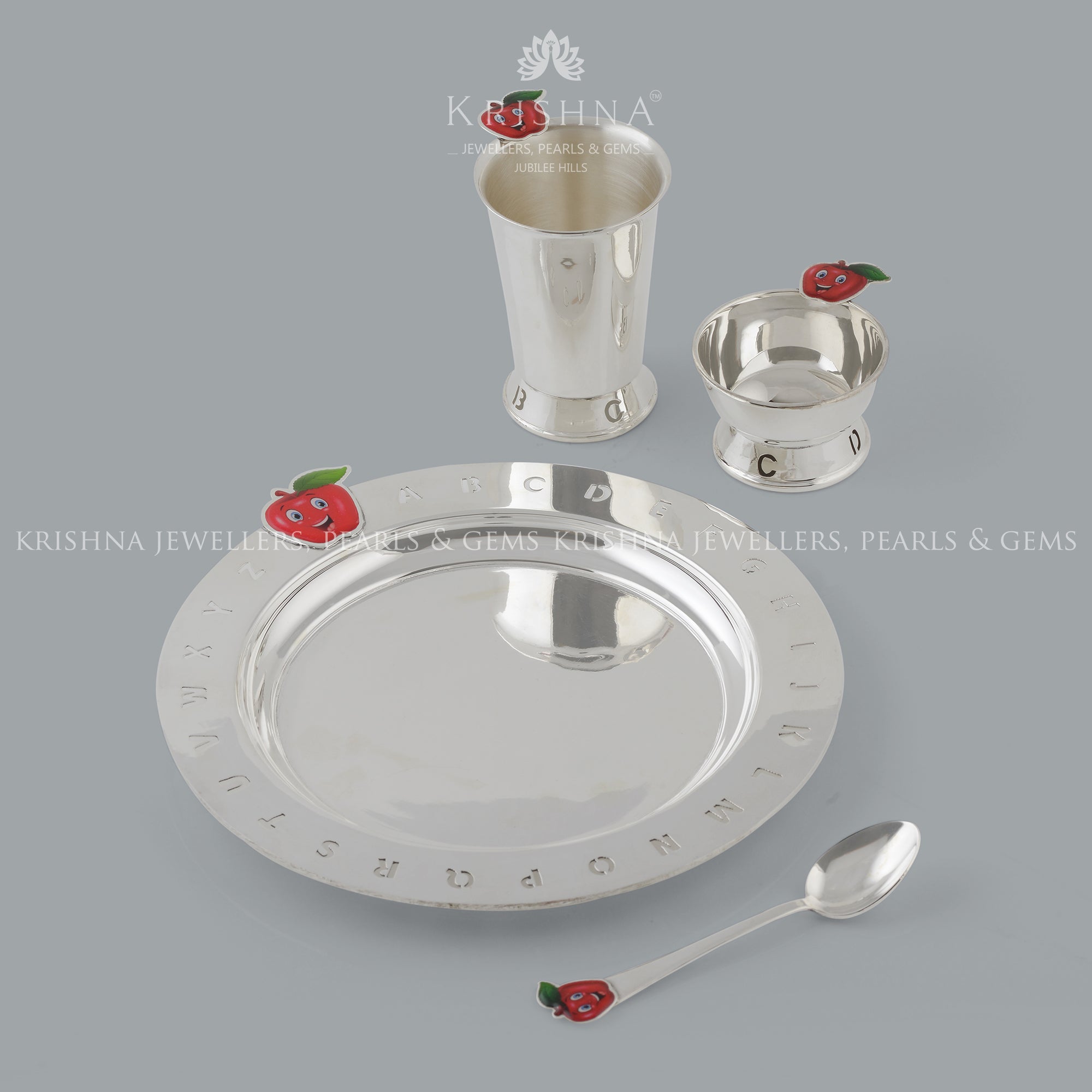Silver Thali Sets for Baby in Apple Motif
