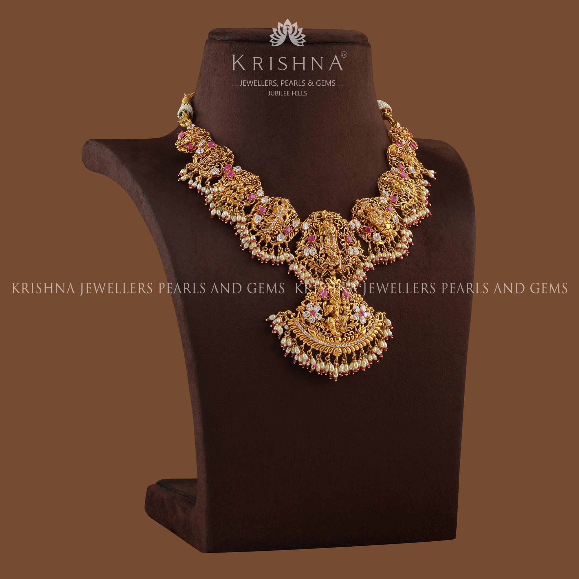 Dasavathar Gold Necklace in Filgree Work