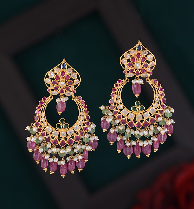 Ruby & Emerald Gold Pearl Chaandbaalis