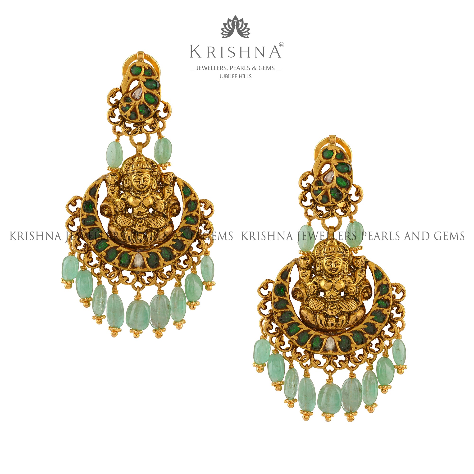 Laxmi Chandbali Gold Emerald Earrings
