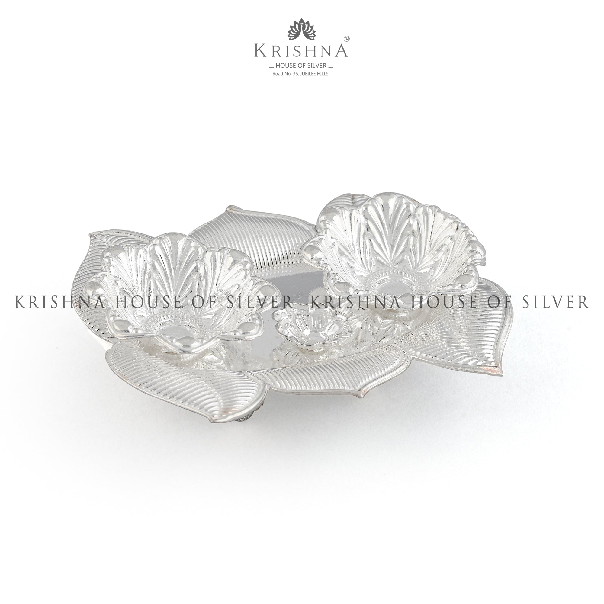 Contemporary Silver Kumkum Set in Leaf Design