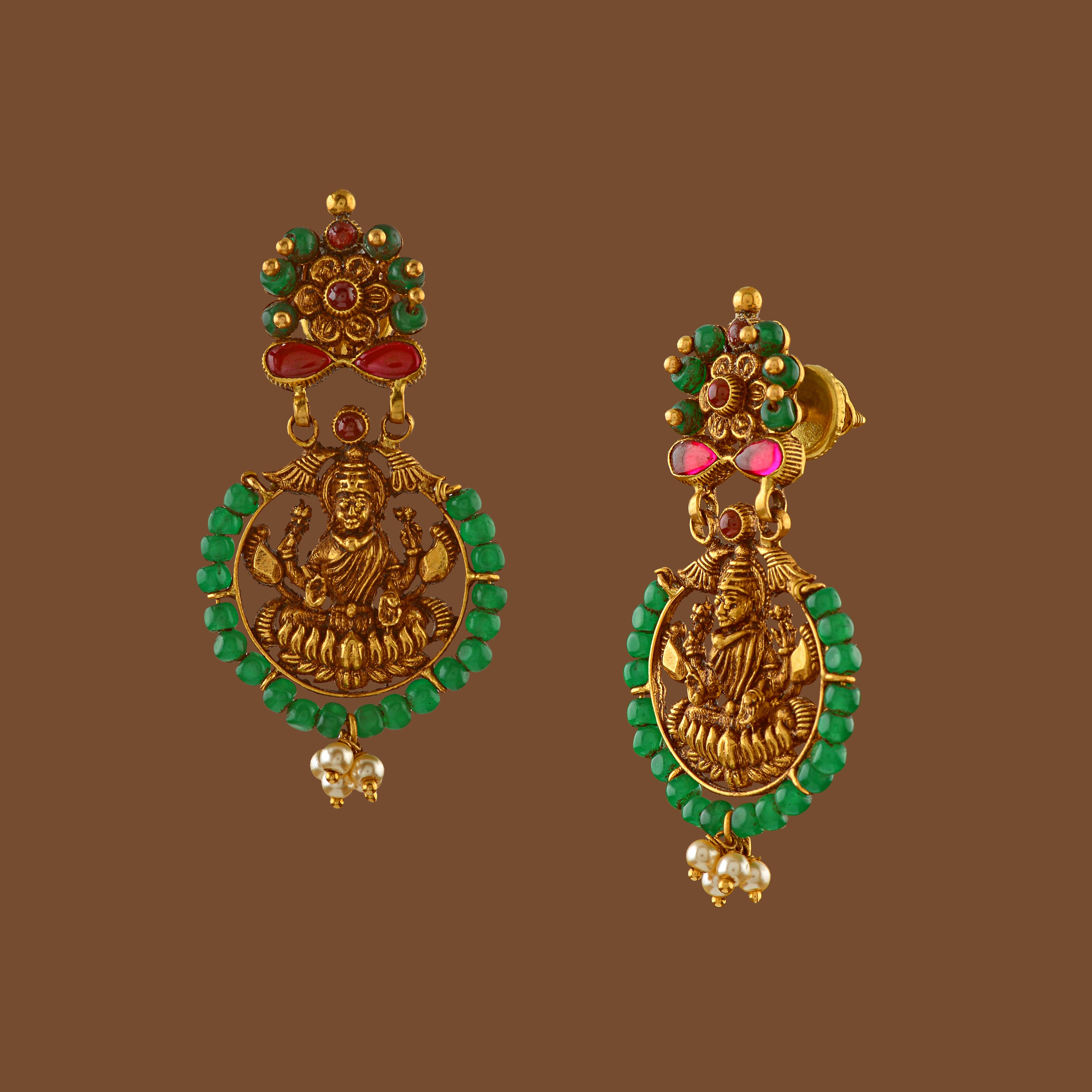 22K Gold Earring in Laxmi Motif