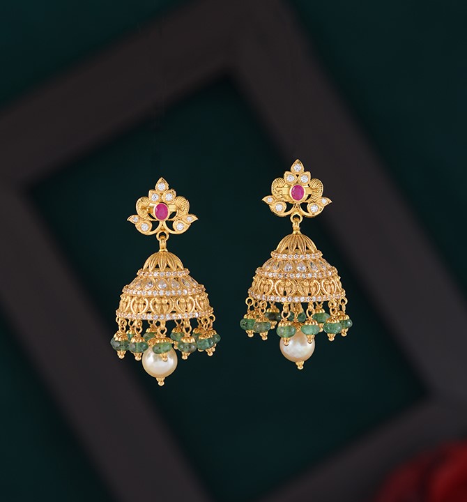 Exquisite Gold Pearl Jhumka