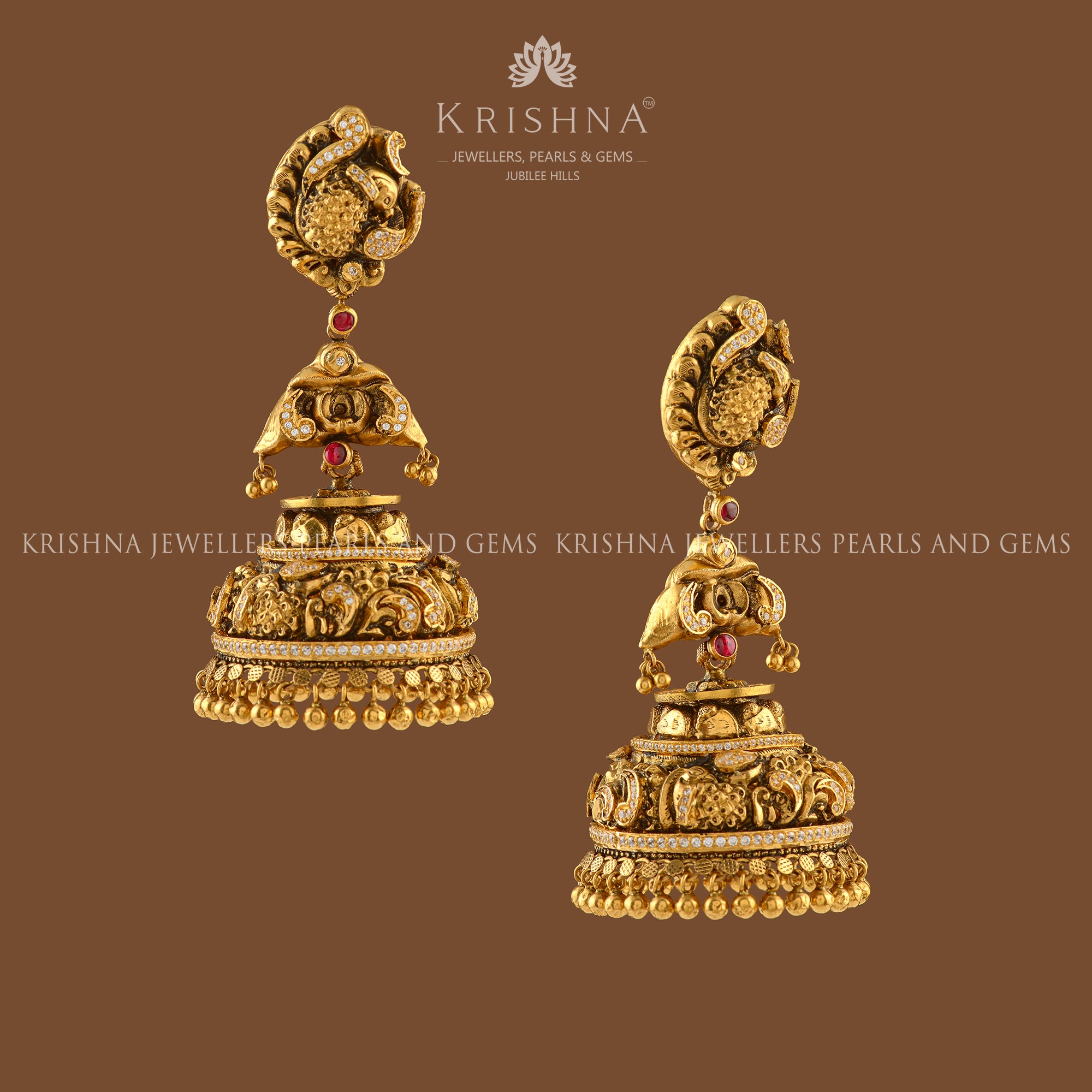 Antique Gold Peacock Jhumka Earrings