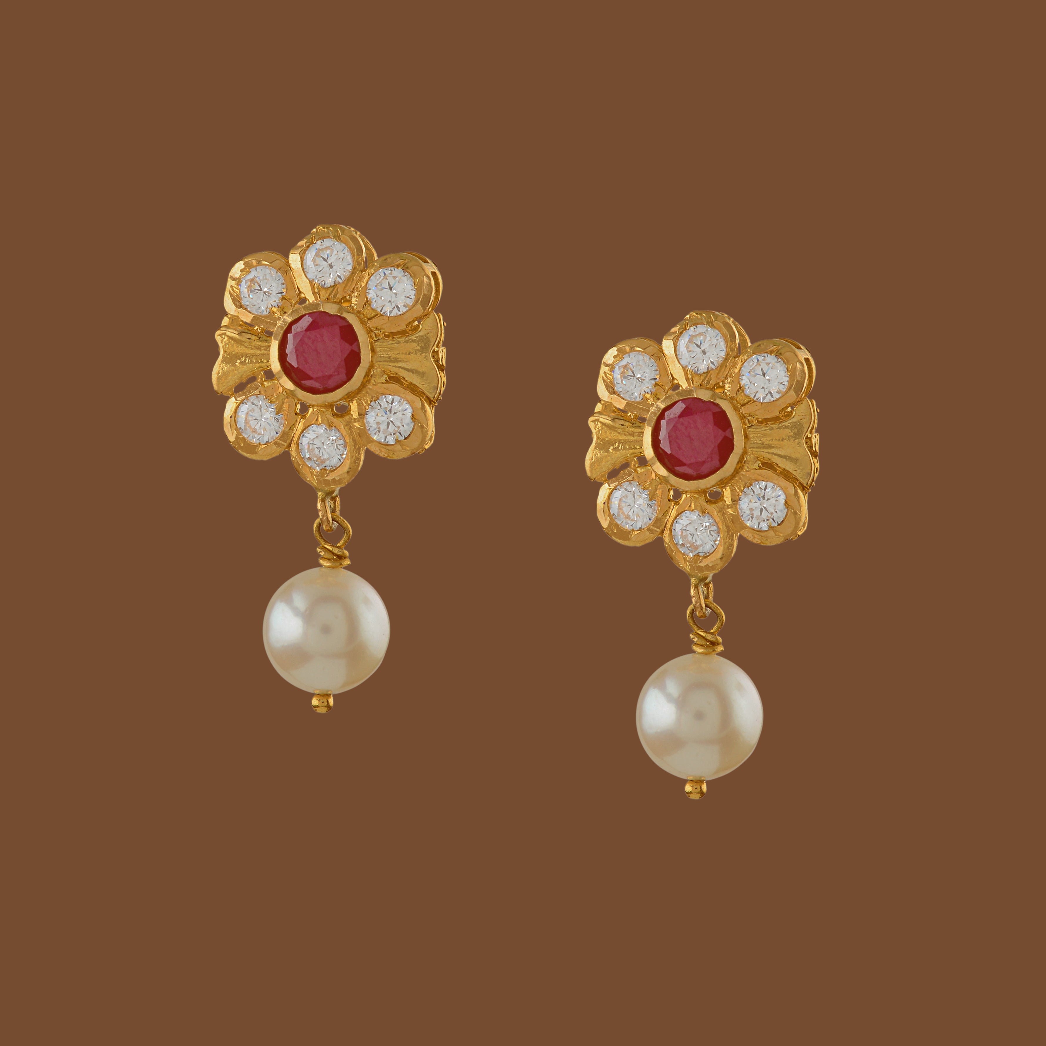 Floral Diamond Earrings With Pearl Drops