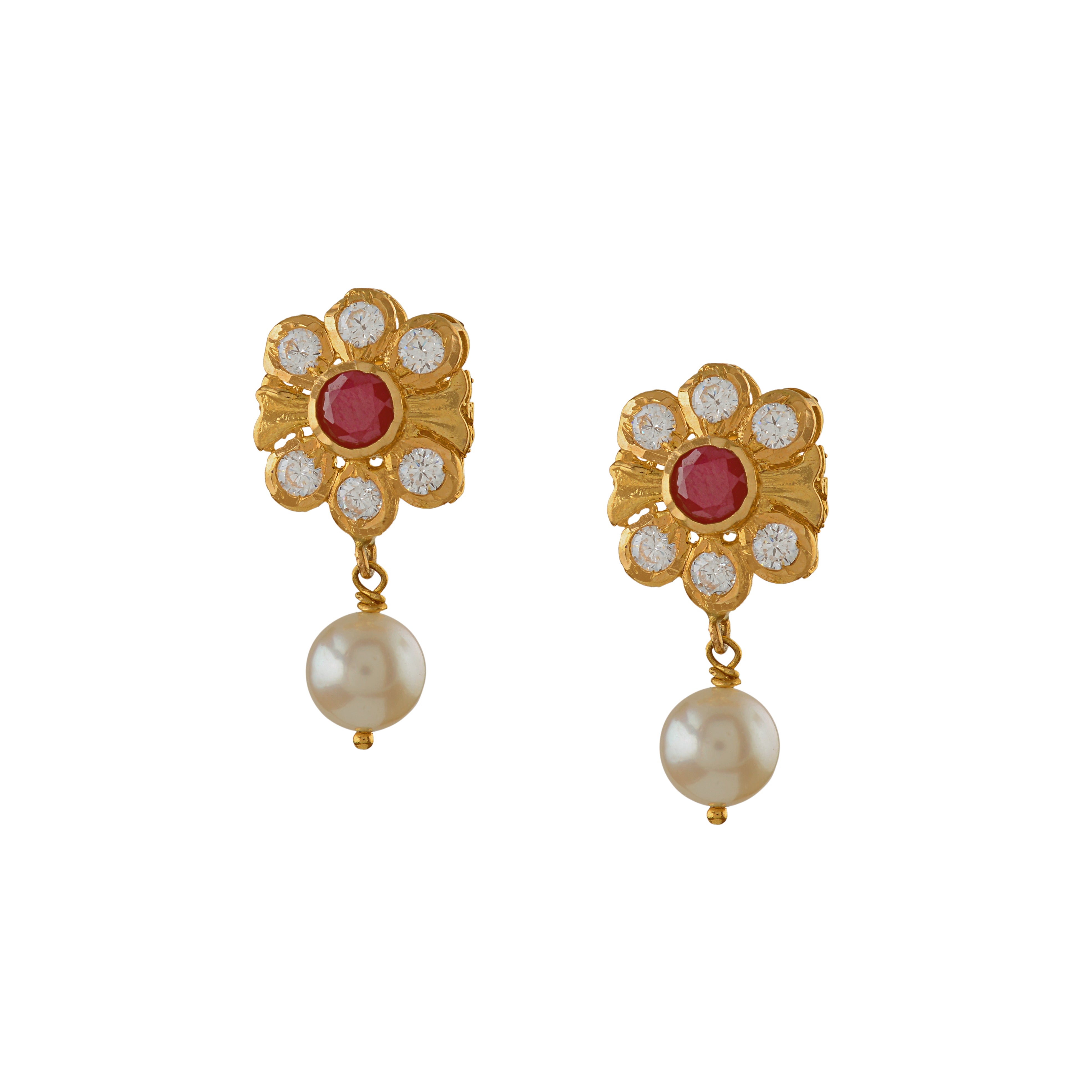Floral Diamond Earrings With Pearl Drops
