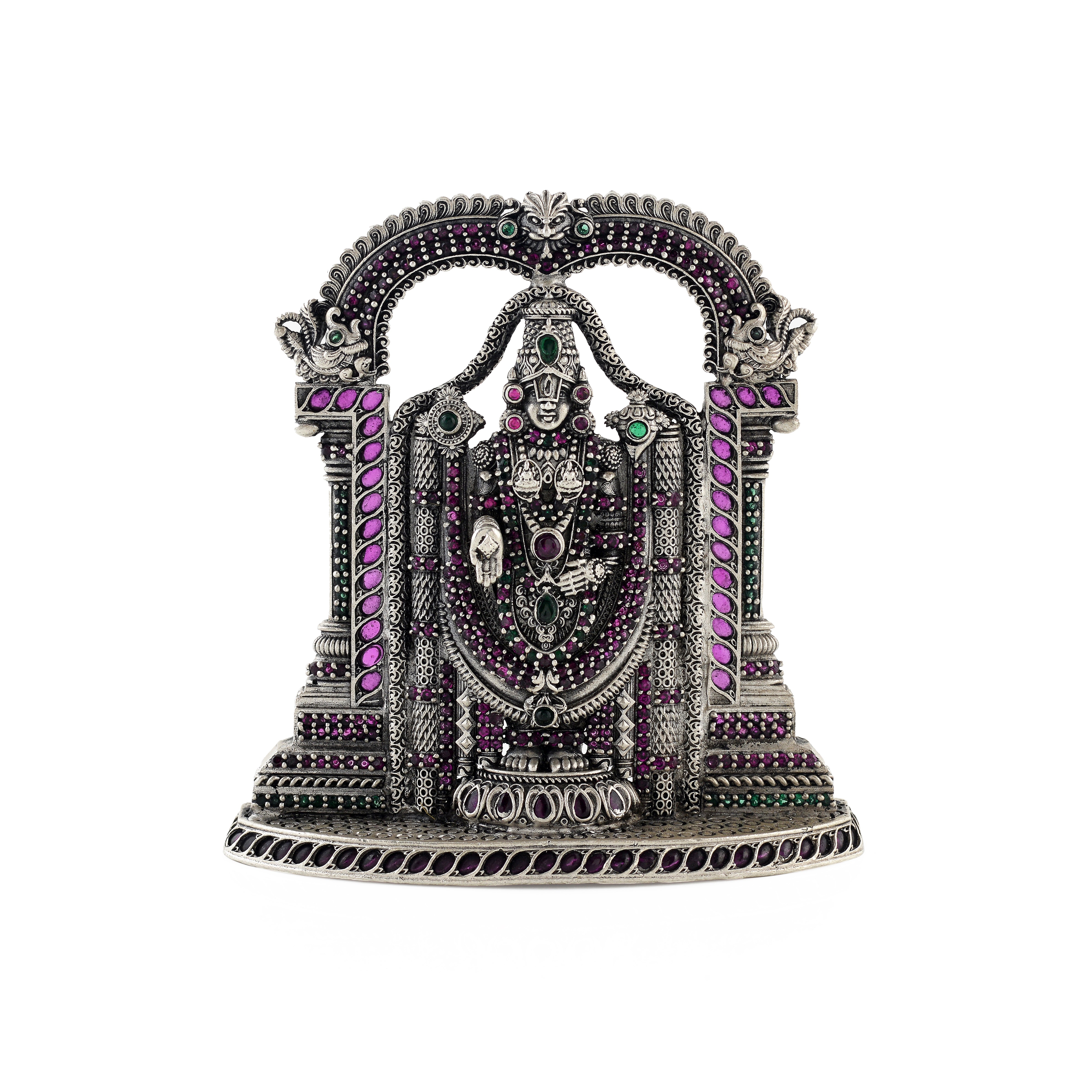Divine Silver Lord Balaji Idol with Gemstones