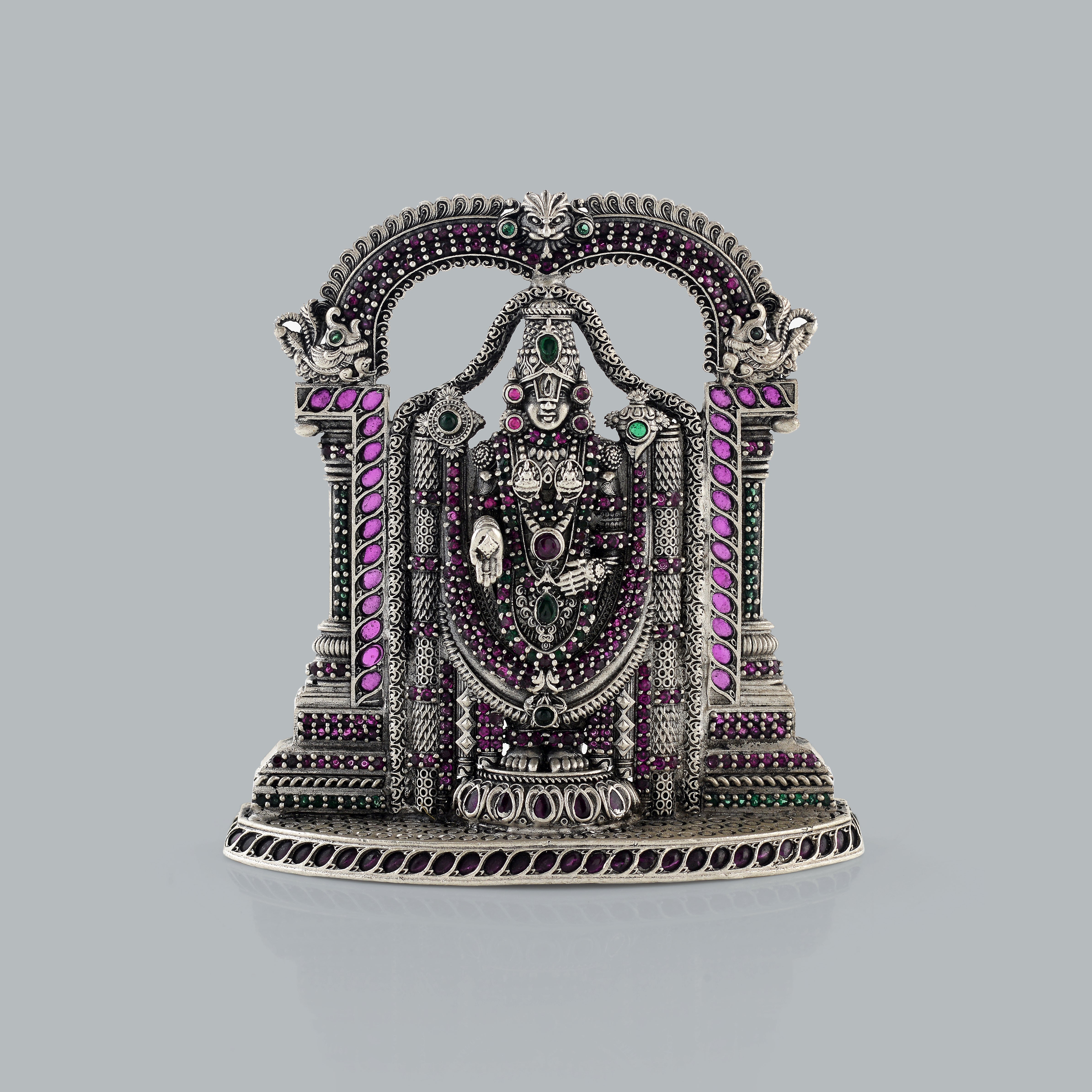 Divine Silver Lord Balaji Idol with Gemstones