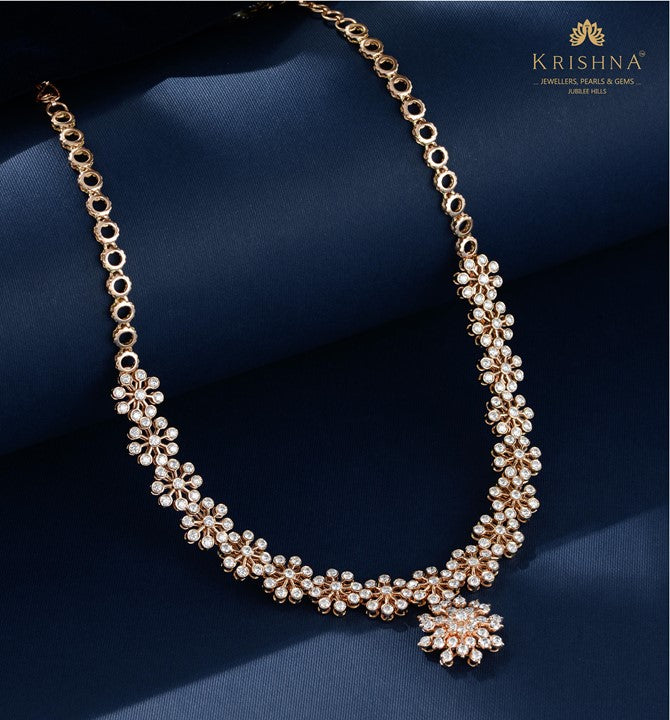 Rose Gold Diamond Necklace in Floral Motif