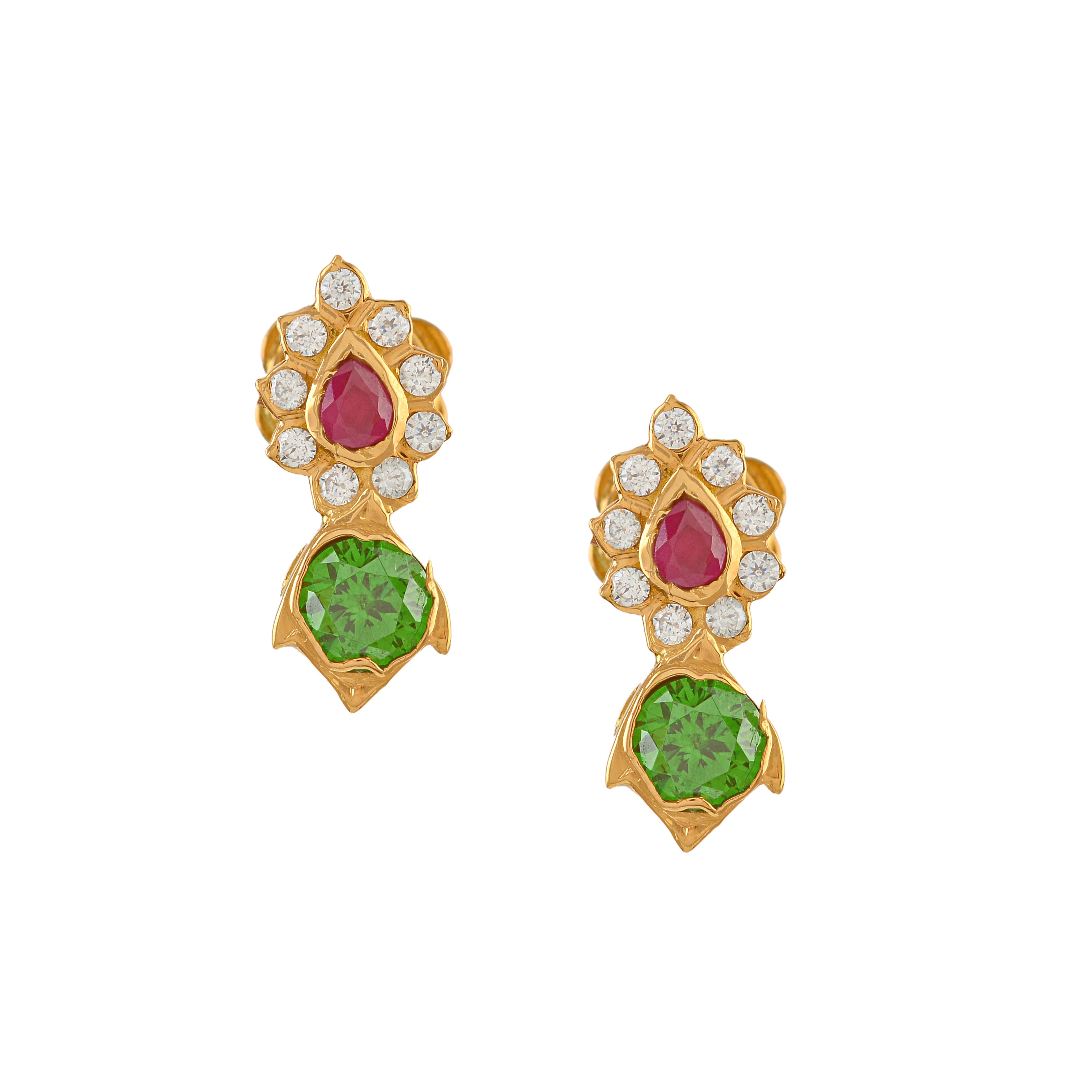 22K Gold Studs With Green Stone