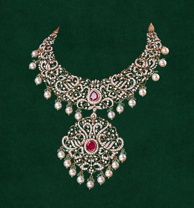 Diamond Necklace crafted using yellow gold in closed setting