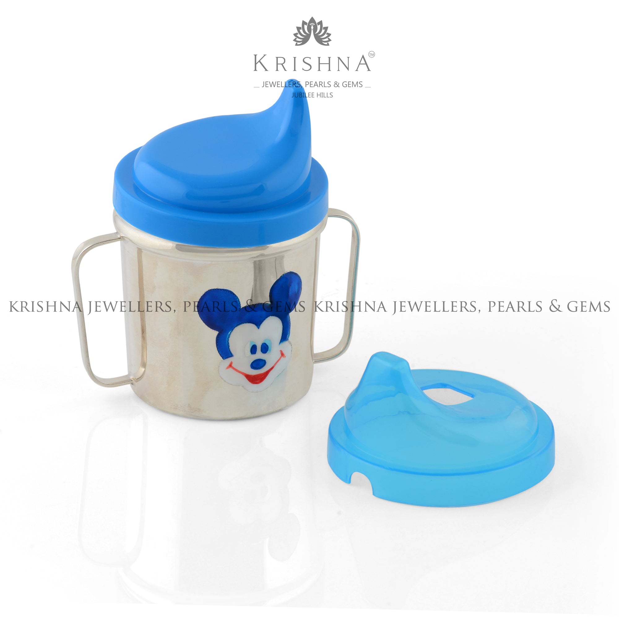 Silver Baby Water Bottle with Mickey Mouse Face