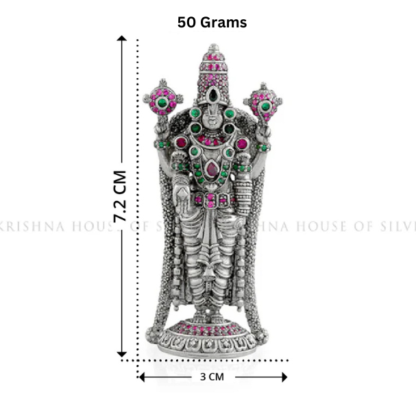 Antique Silver Tirupati Balaji Idol - With Beautiful Stone work