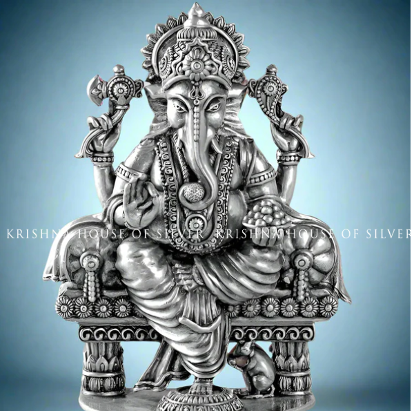 Sterling Silver Ganesh Idol for Home Temple 92.5