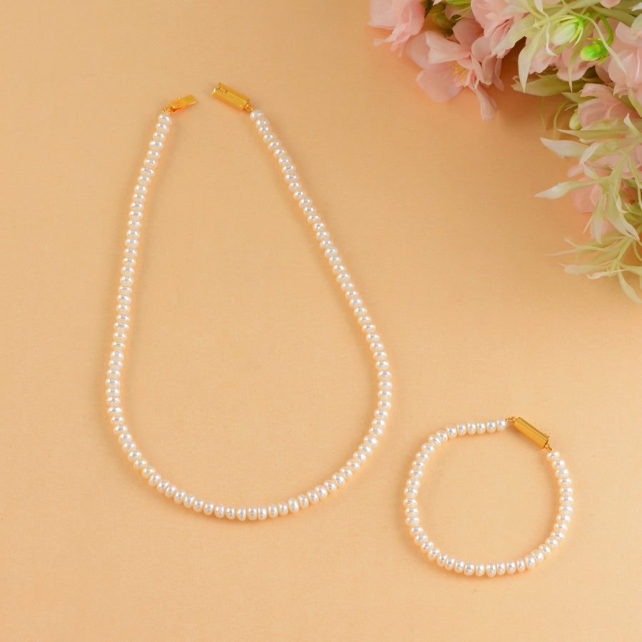 Elegant Pearl String Necklace with Matching Bracelet Set - Krishna Jewellers Pearls and Gems