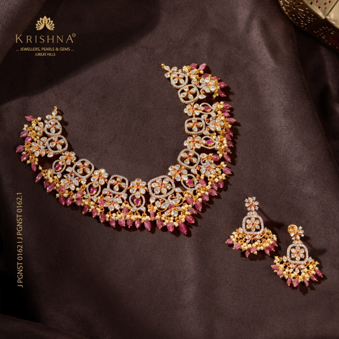 Floral Gold Necklace Set With Guttapusalu
