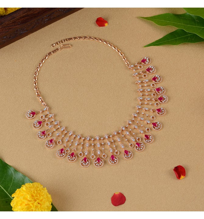 Rose Gold Floral Diamond Necklace