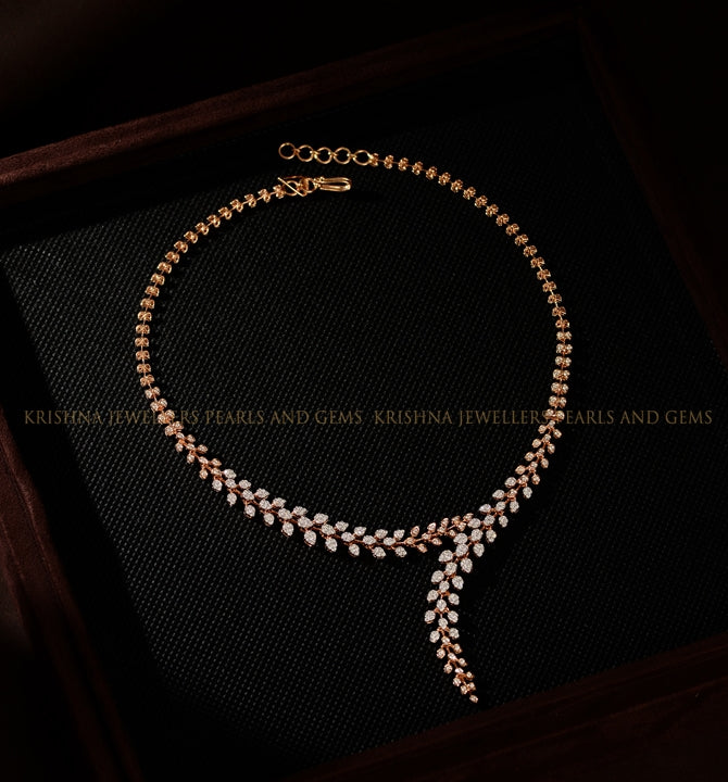 Rose Gold Diamond Necklace With Leaf Design