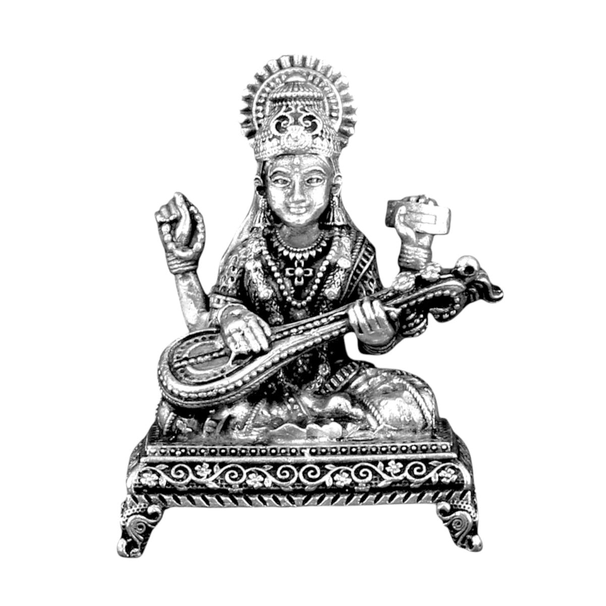 92.5 Sterling Silver Saraswati Idol with Veena - Handcrafted