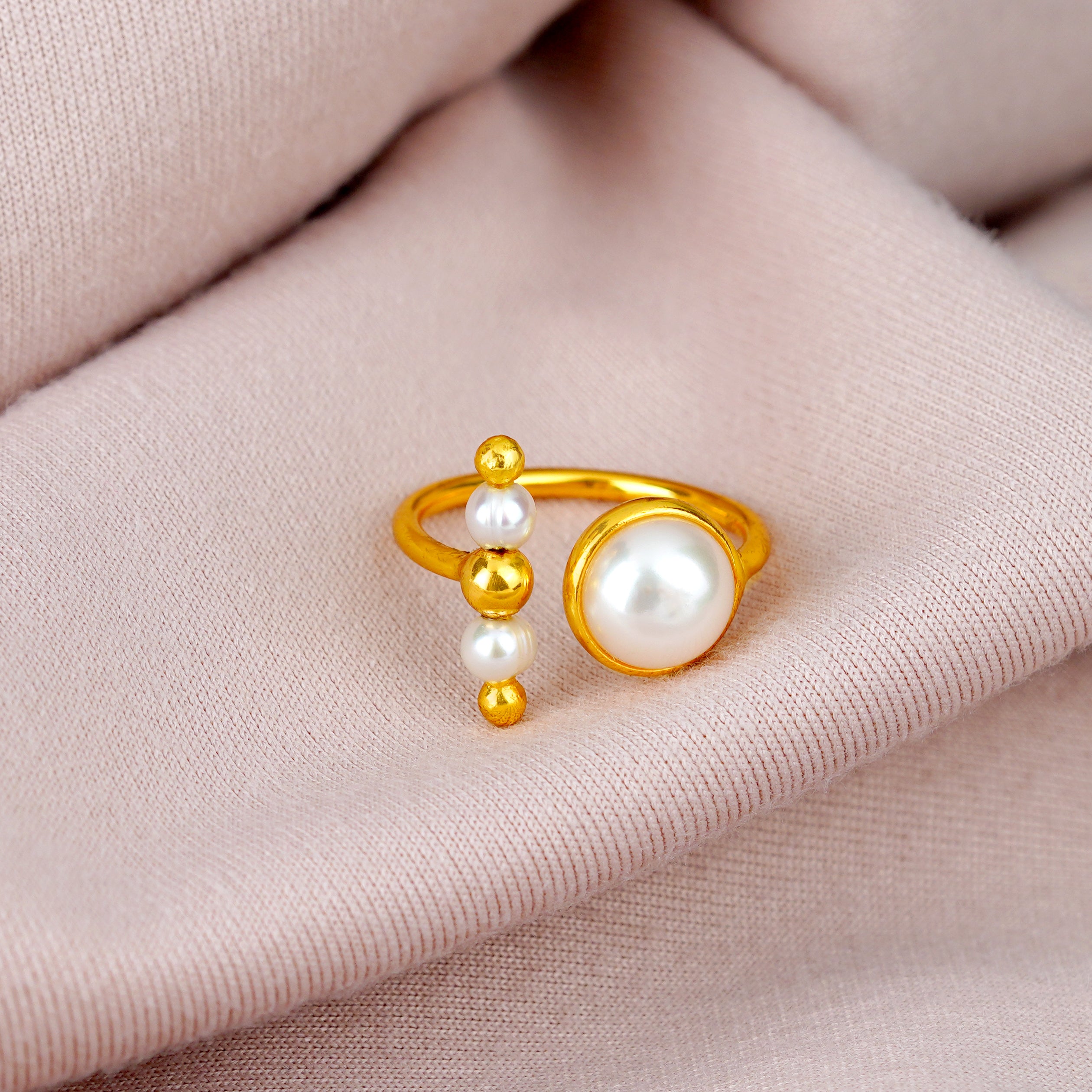 Golden Elegance Silver Ring with Lustrous Pearl and Gold Finish - Krishna Jewellers Pearls and Gems