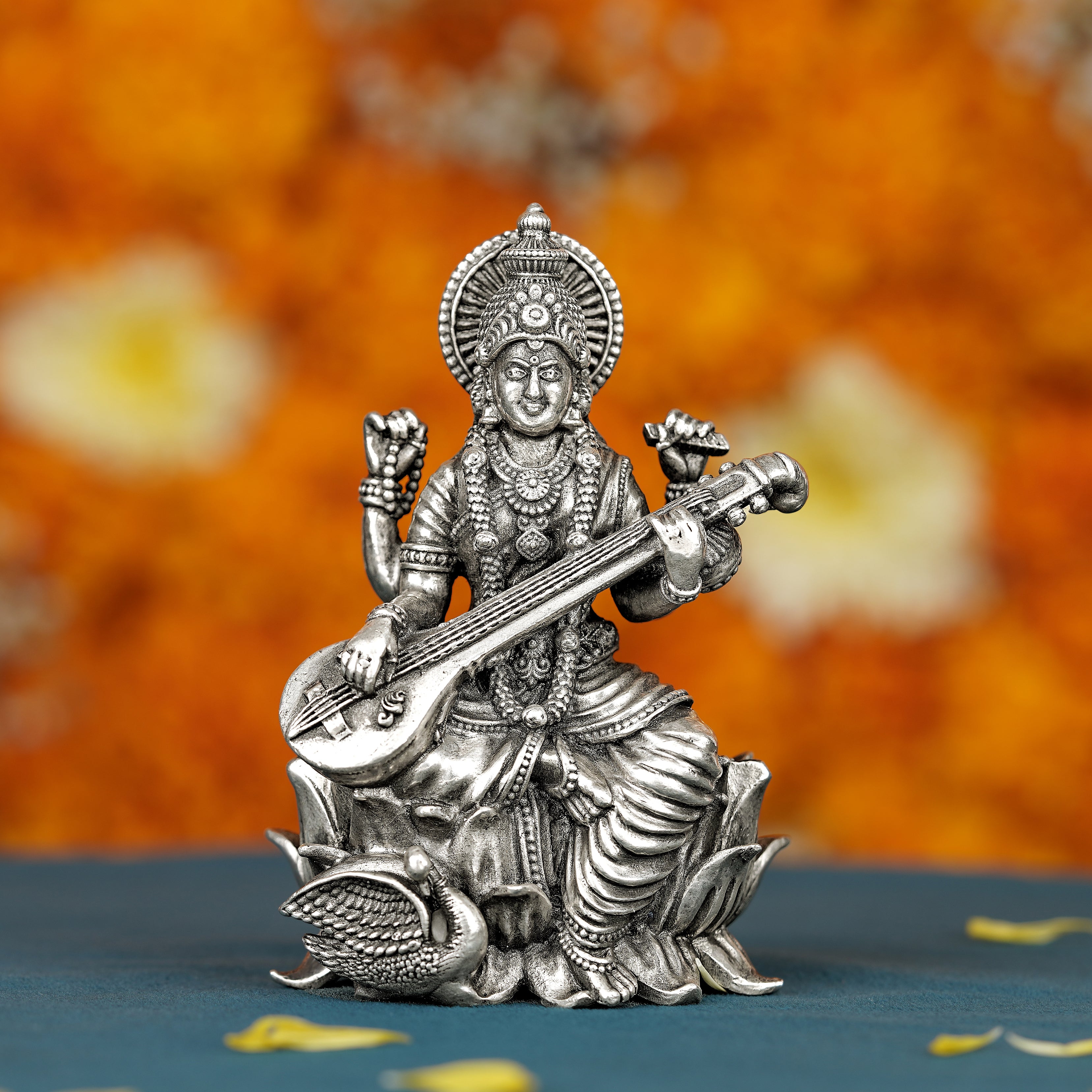 Goddess Saraswati Idol in Silver