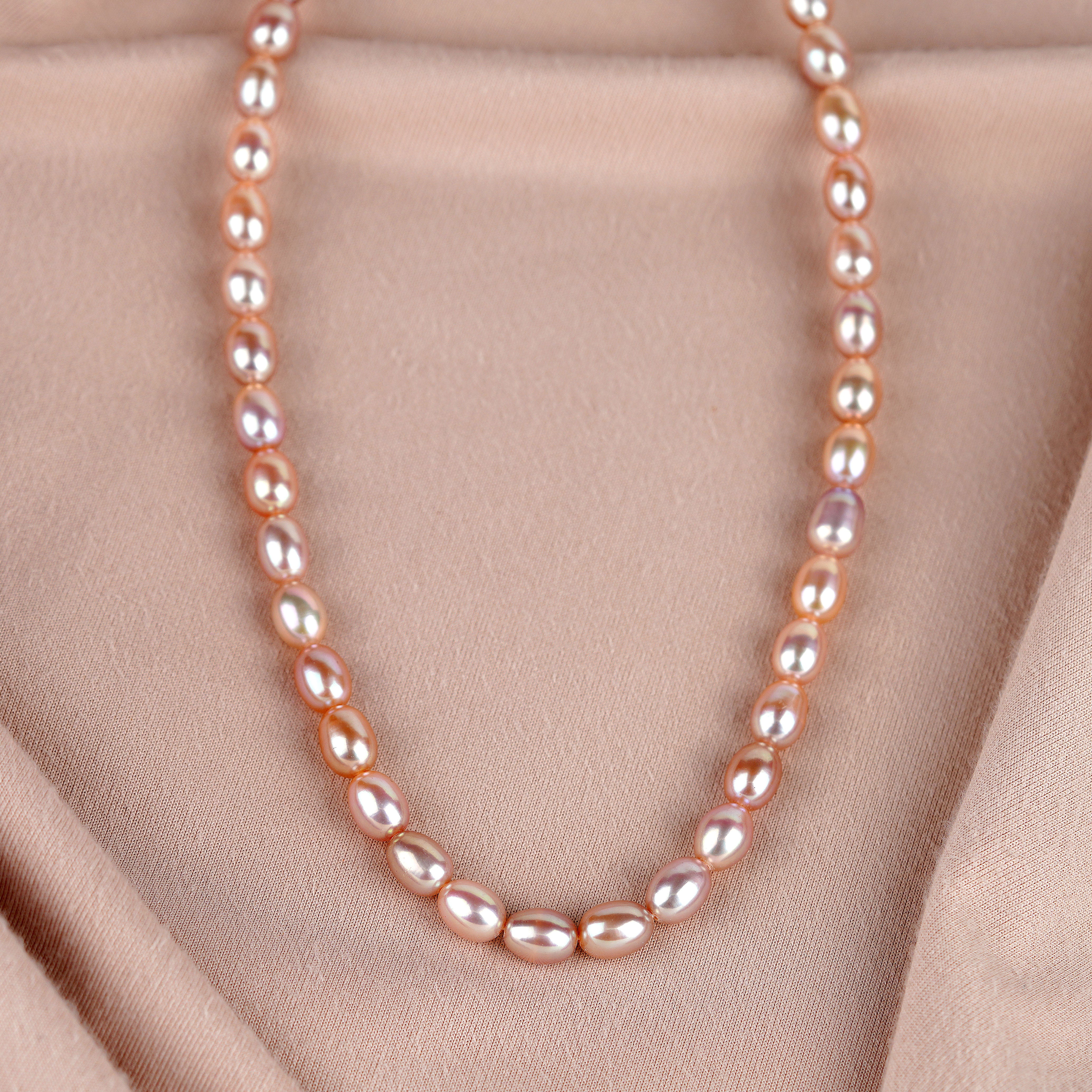 Single Line Pearl Necklace in Peach Blossom - Krishna Jewellers Pearls and Gems