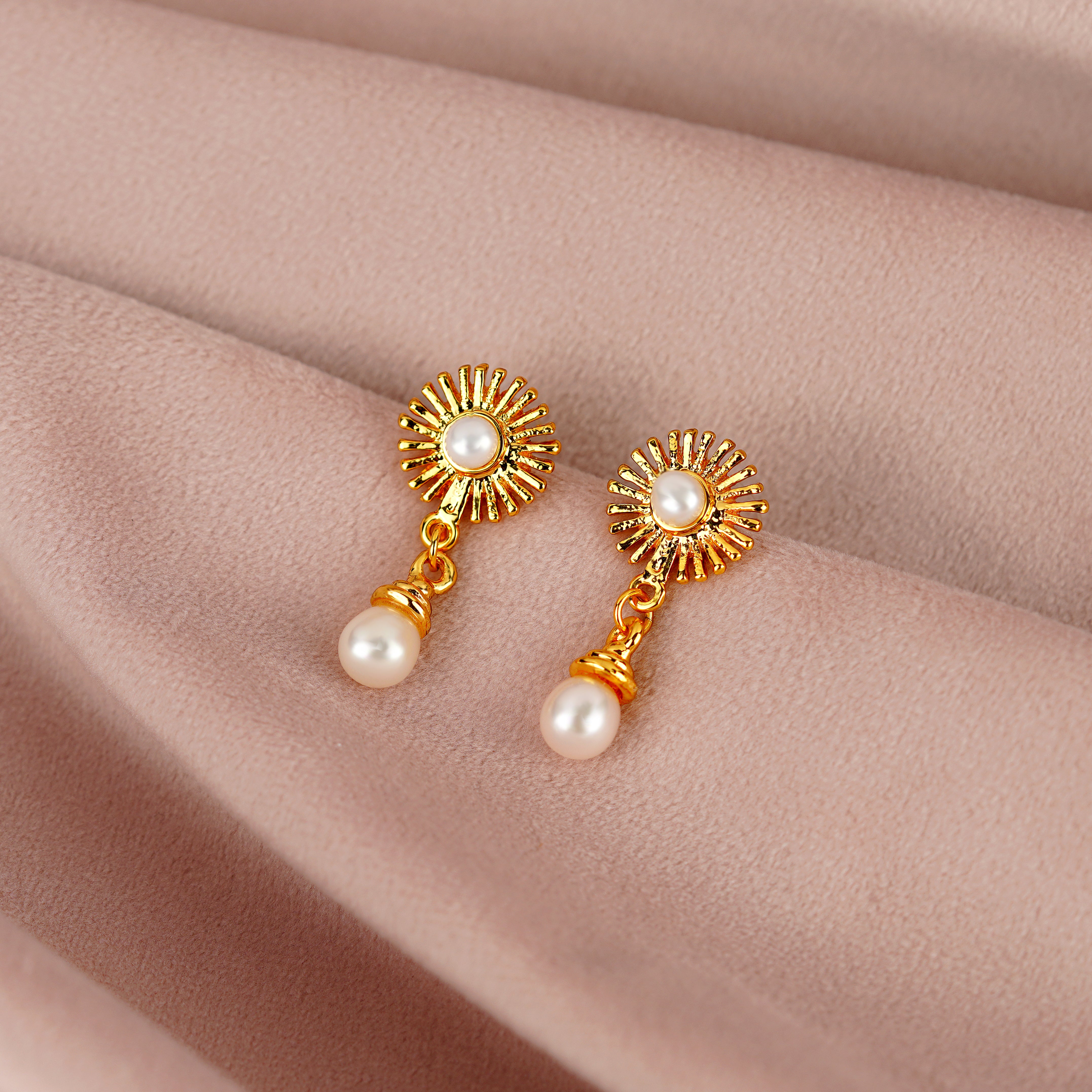 Dainty Floral  Pearl Drops  Earrings