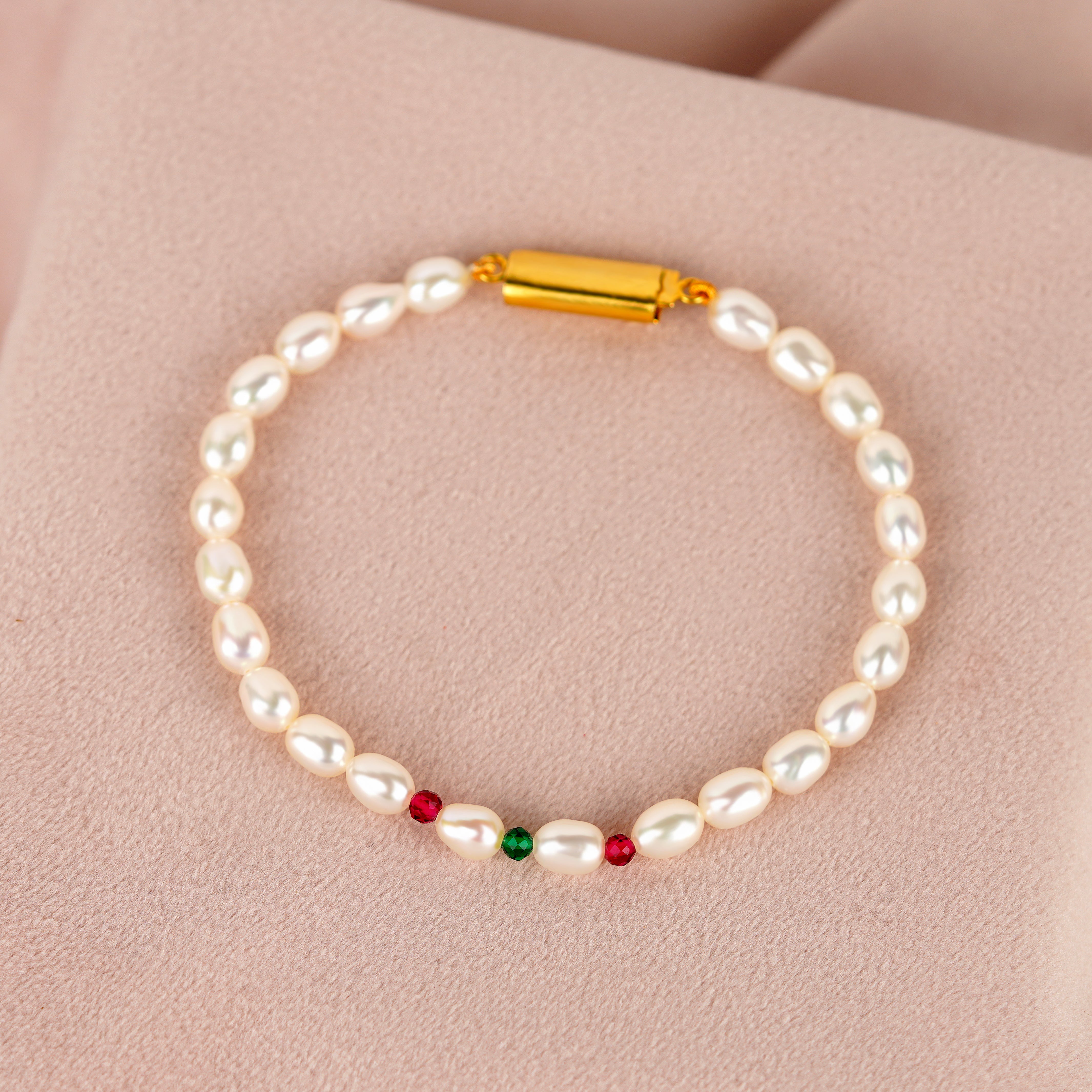Colorful Gemstone Bracelet with One Strand of Freshwater Rice Pearls