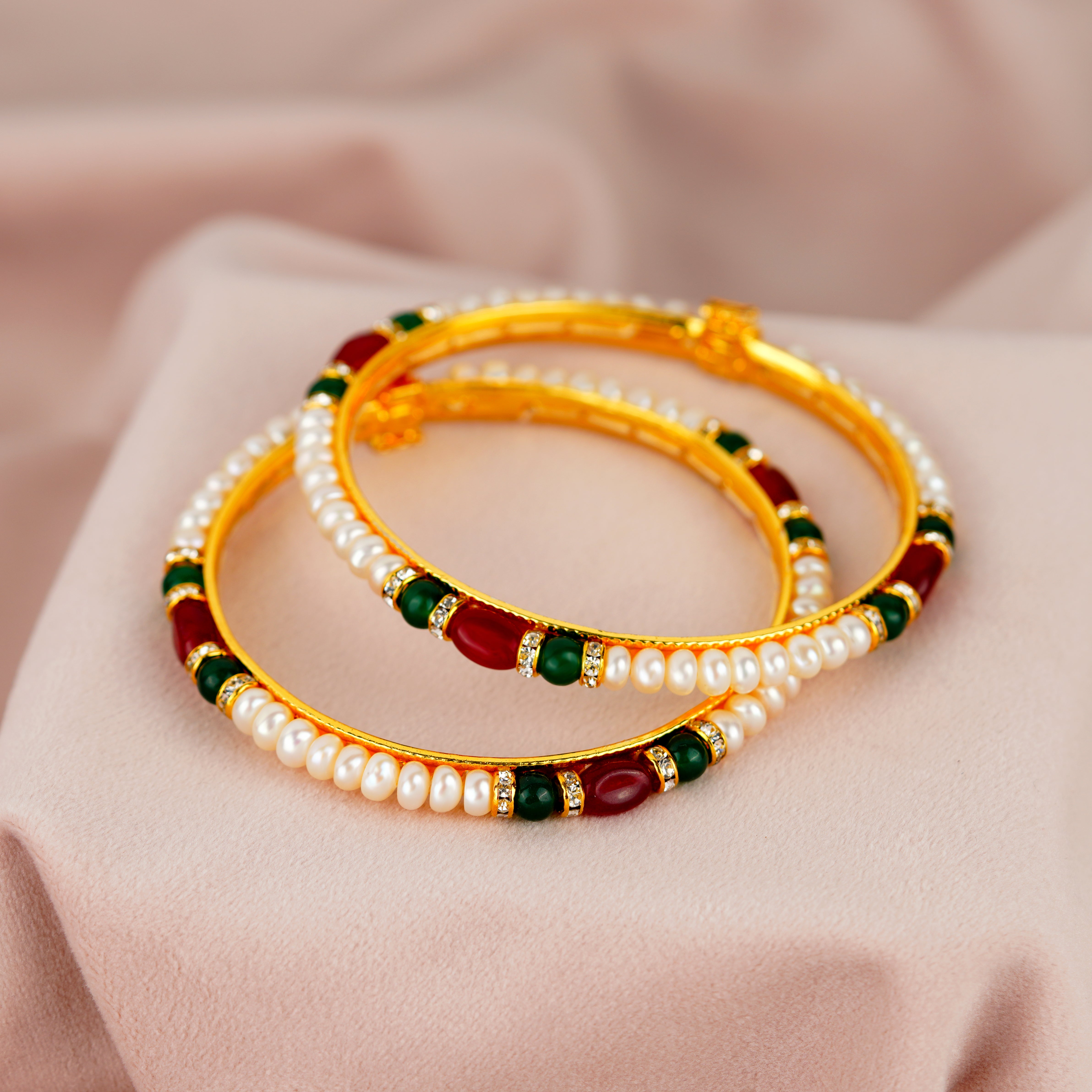 Pearl Bangles set with colored stones and czs
