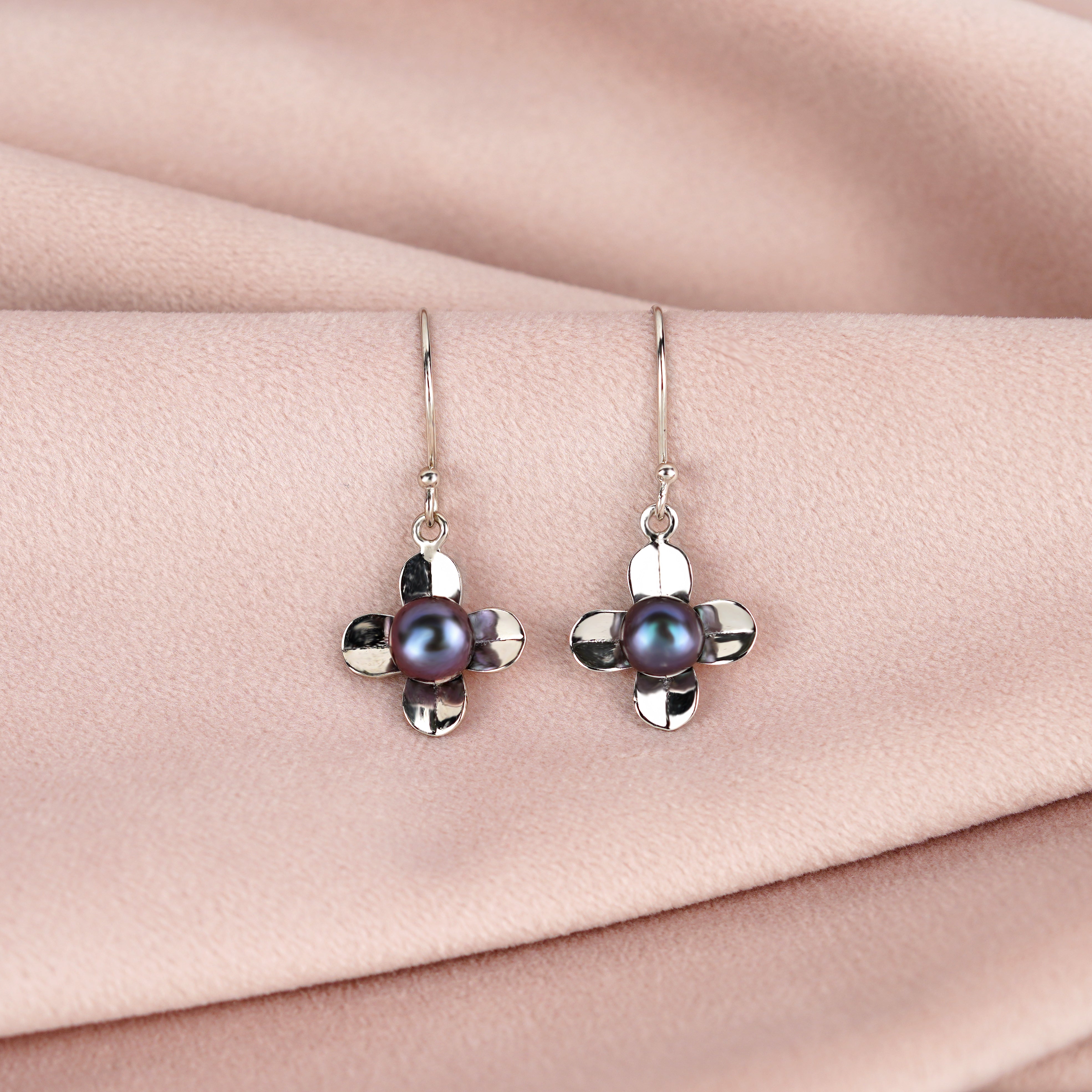 Regal Silvery Black Pearl J-hoop Earrings