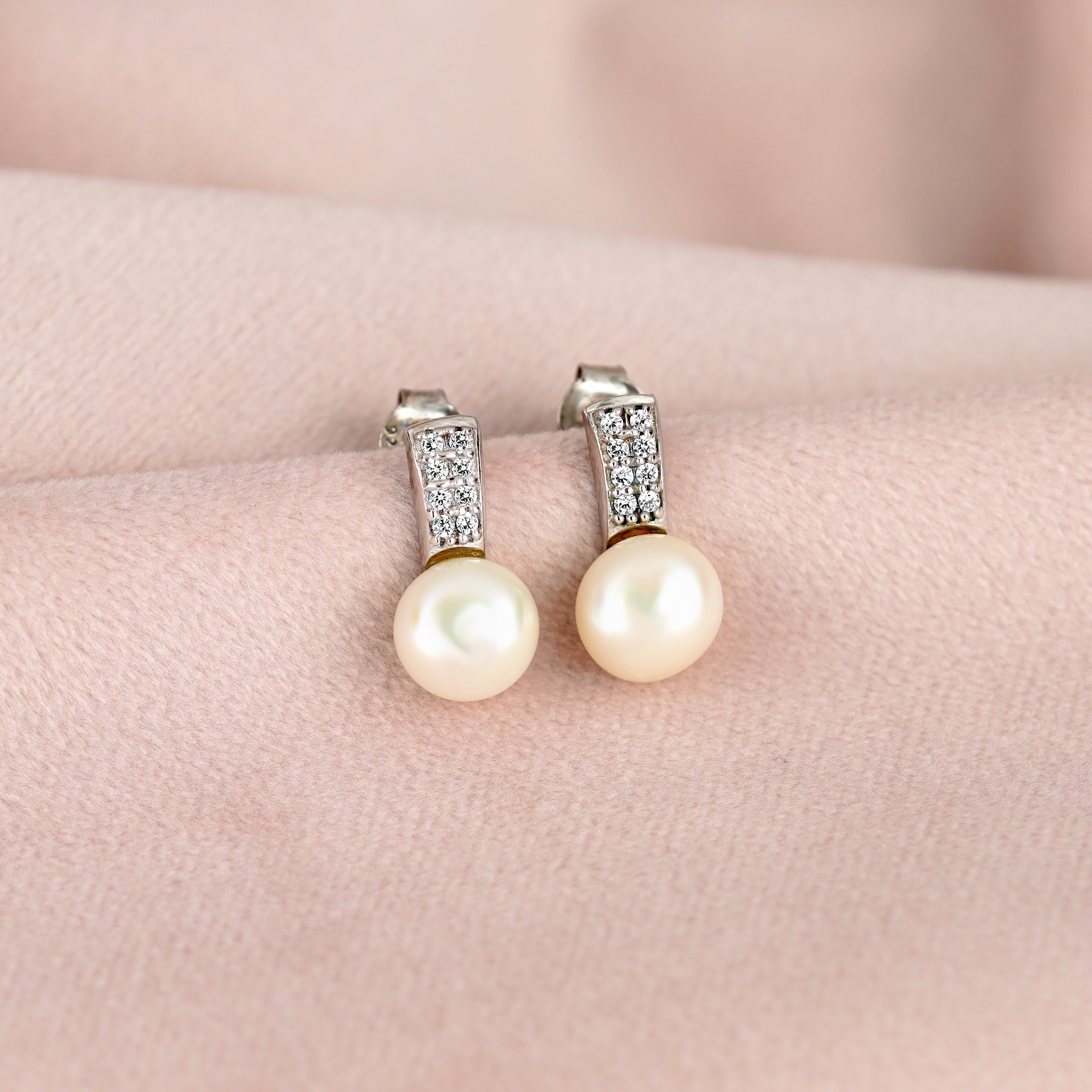 CZ and Button Pearl Studs
