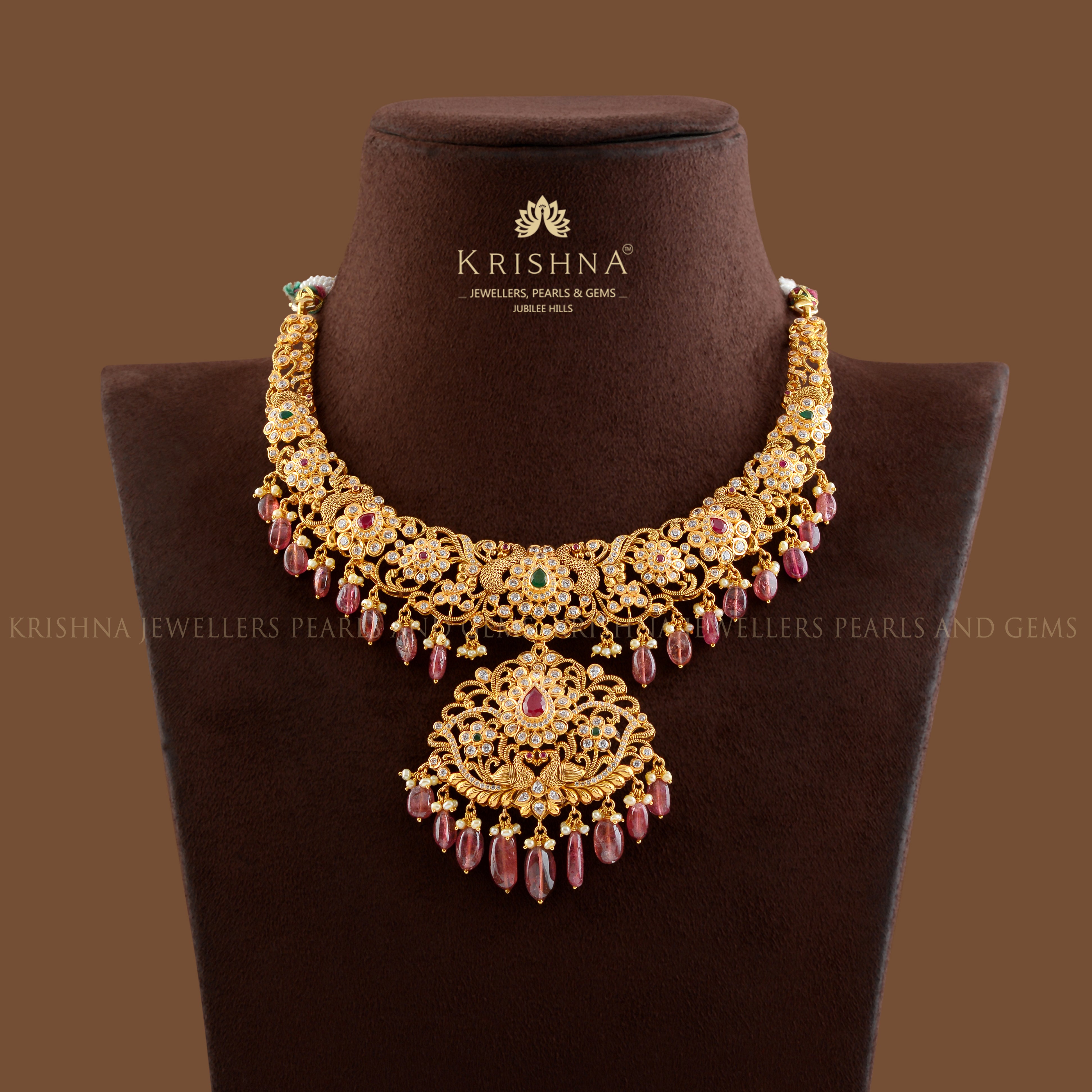 Gold Necklace Tourmaline Beads
