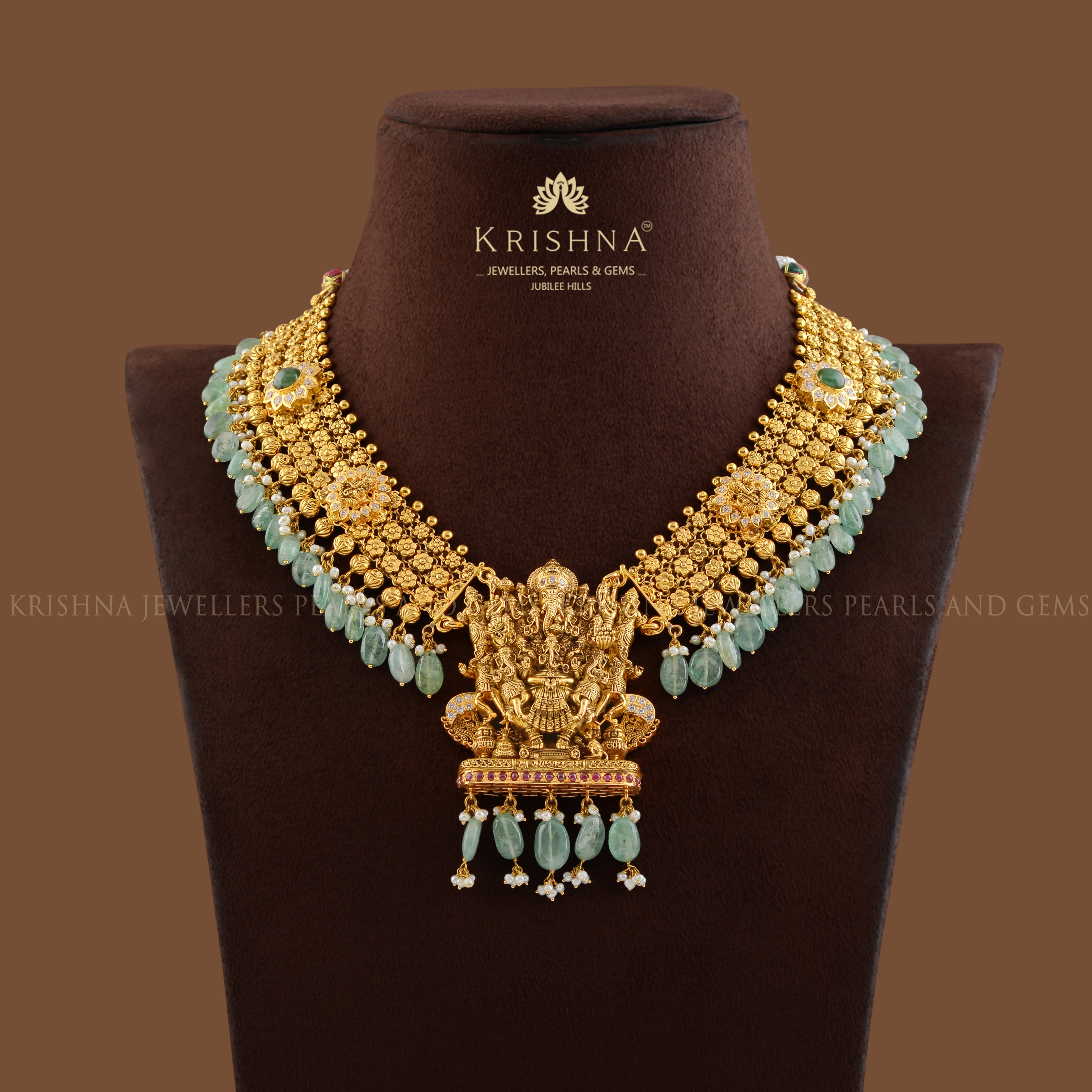 Gold Temple Necklace With Ganesh Pendant