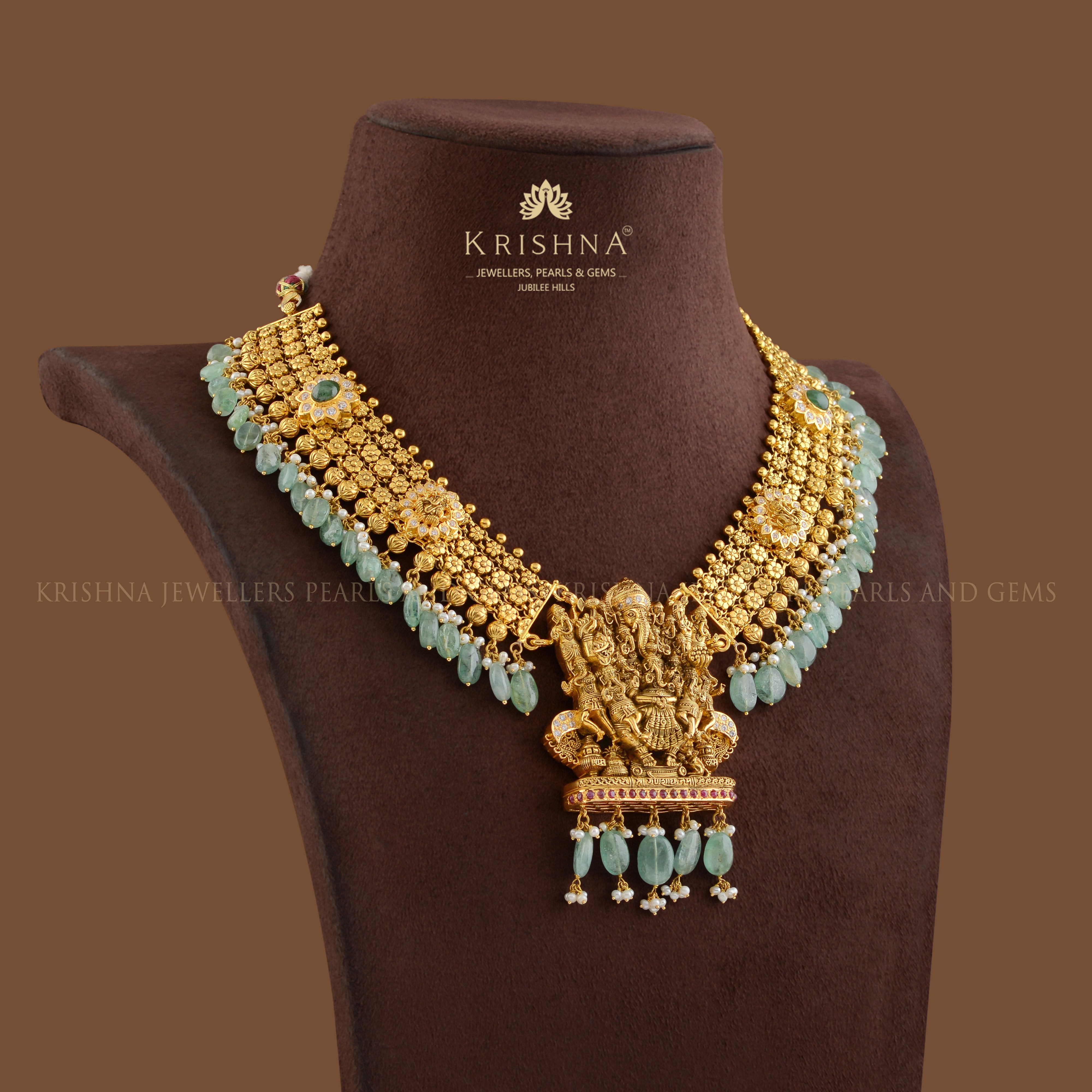 Gold Temple Necklace With Ganesh Pendant