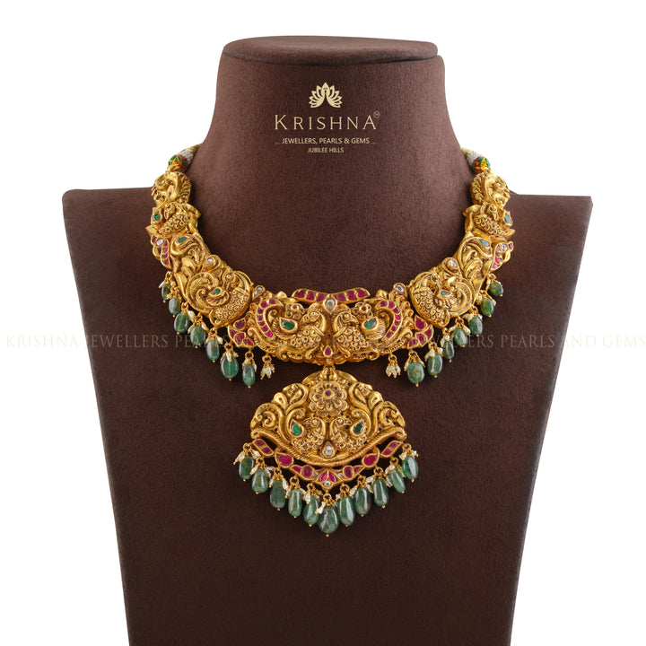 Gold Necklace In Peacock Design - Krishna Jewellers Pearls and Gems
