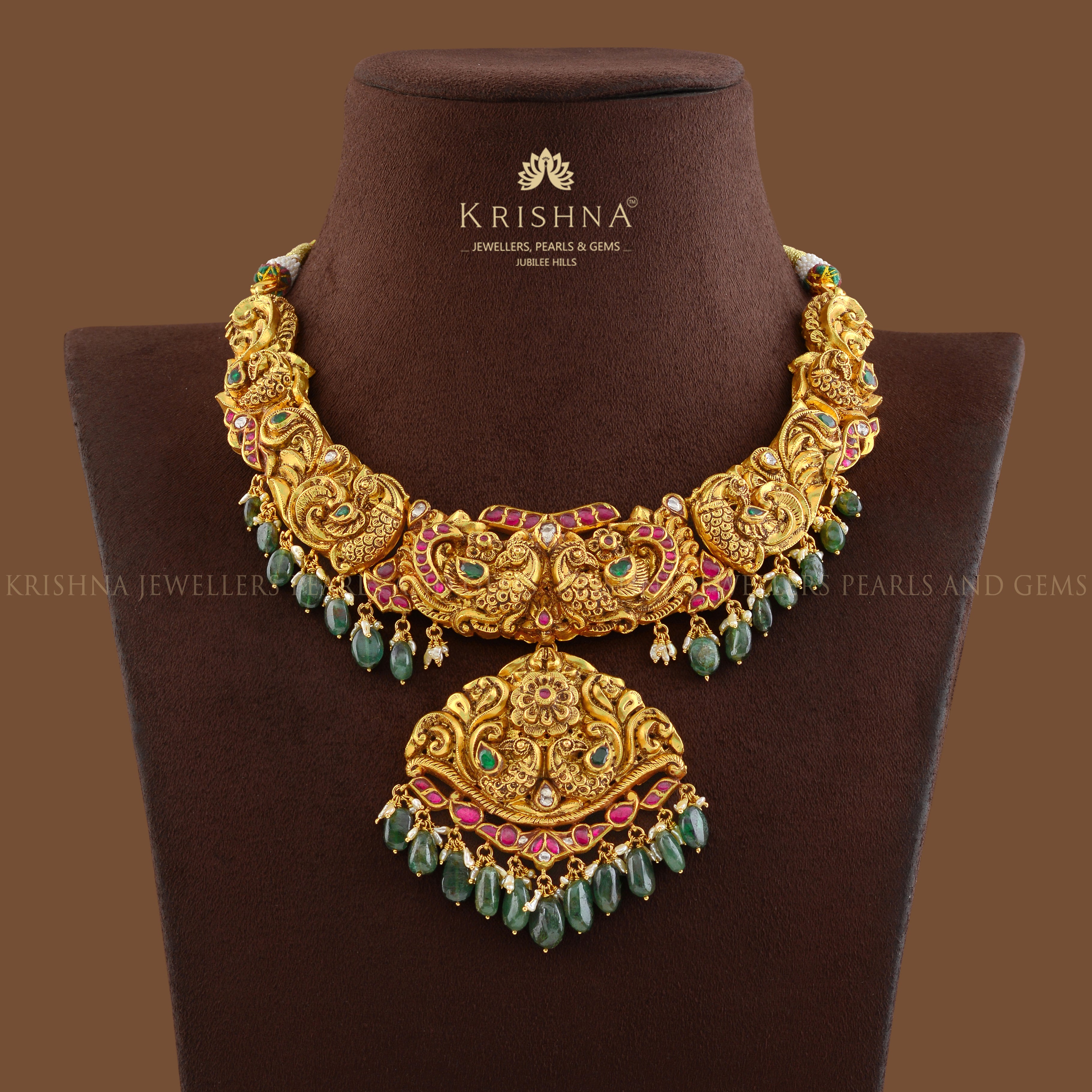 Short Gold Necklace in Nakshi Work