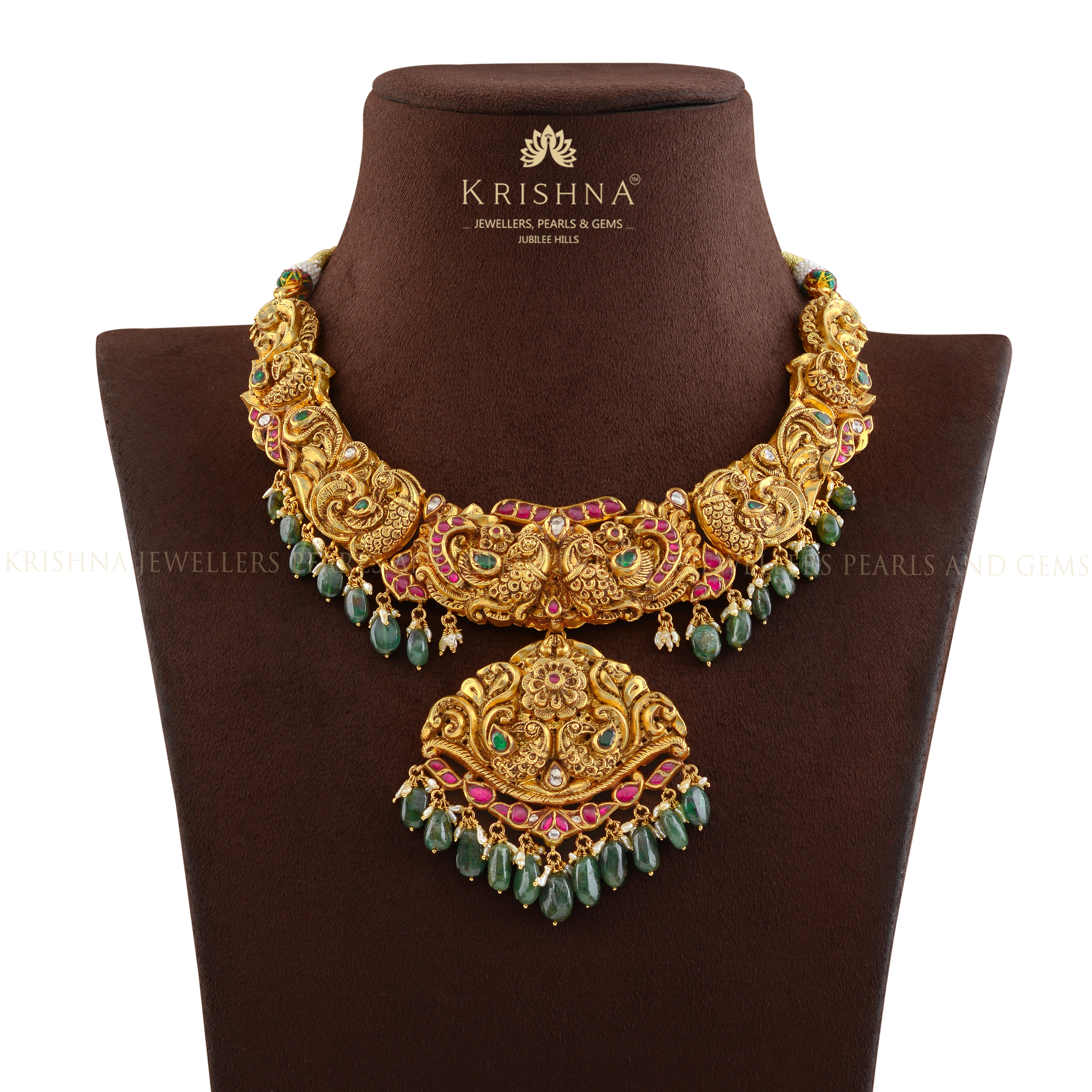 Short Gold Necklace in Nakshi Work