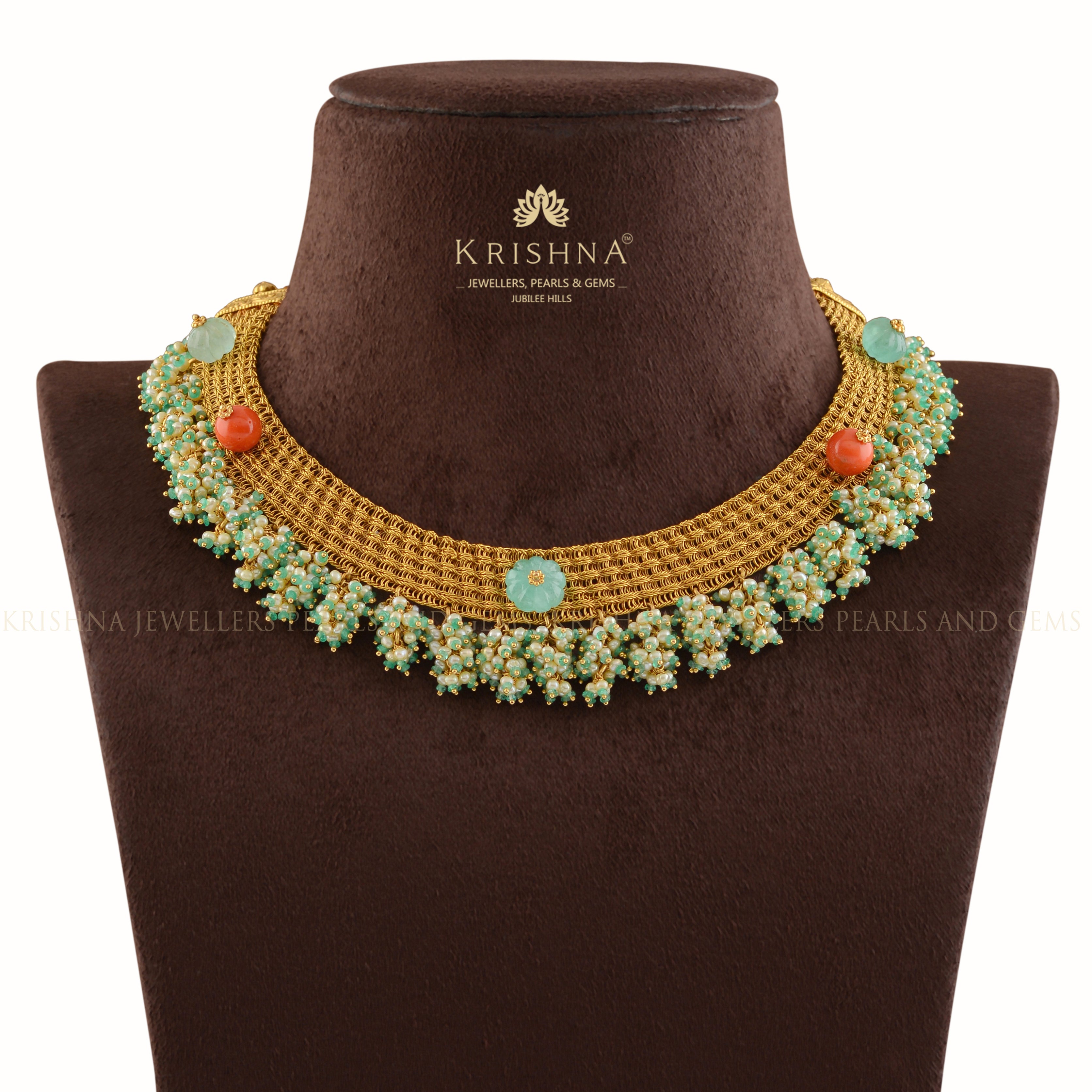 Emerald Gold Mesh Necklace