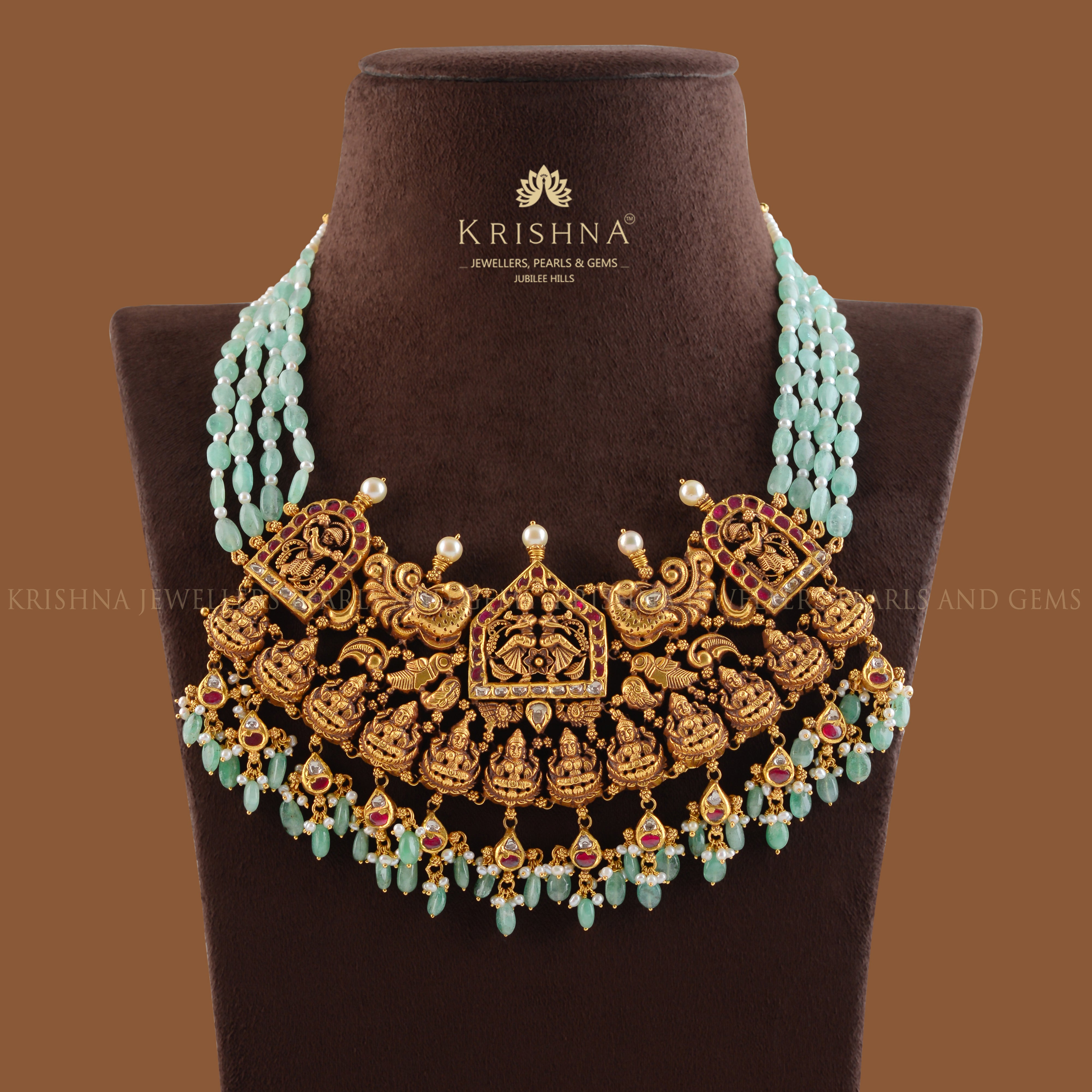 Royal Russian Emerald Necklace Divine Lakshmi Pendant