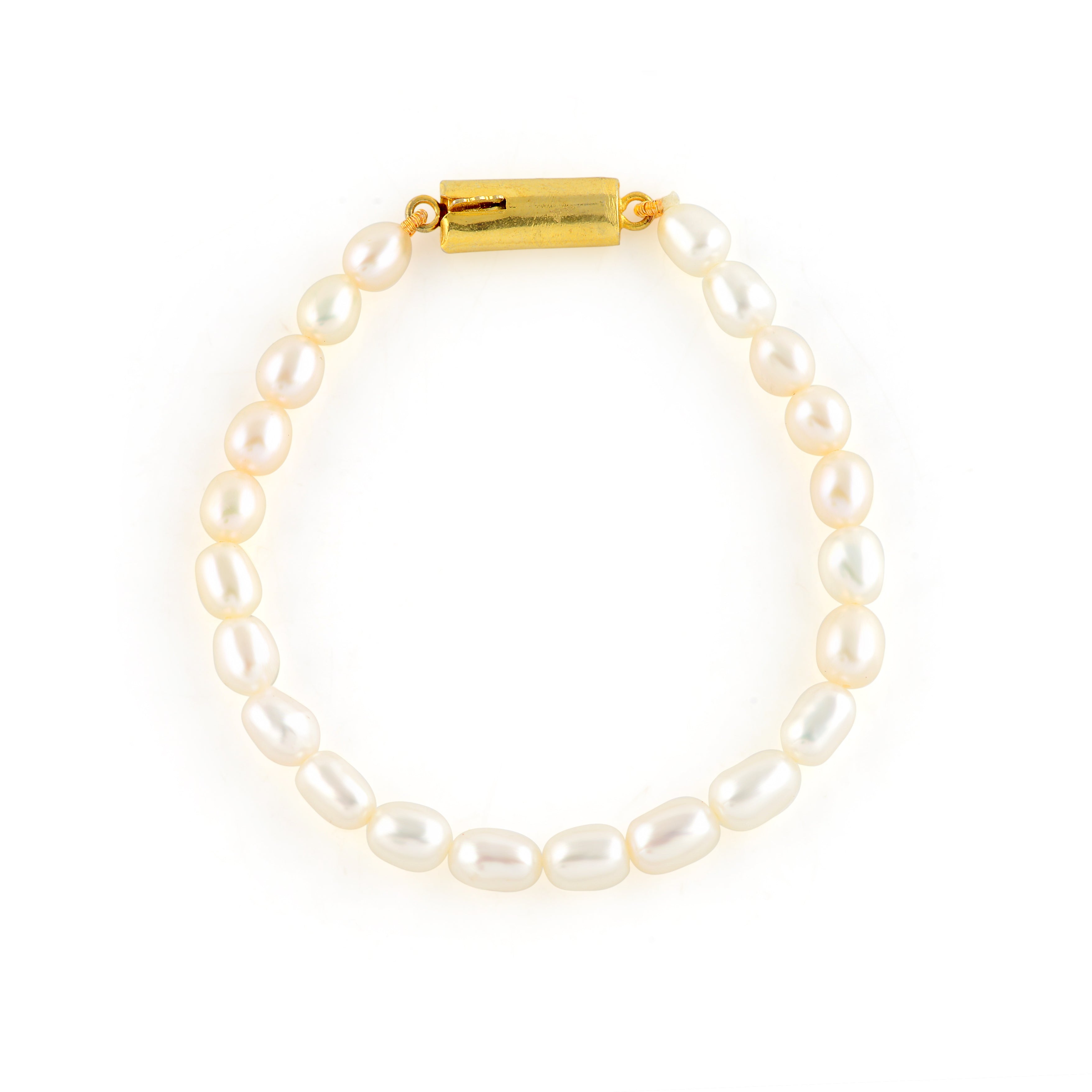 Pearl Bracelet with Gold Polished Clip in Silver Splendor - Krishna Jewellers Pearls and Gems